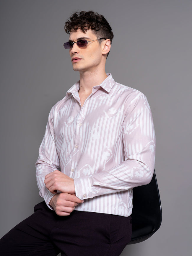 Men Cadre Beige Abstract Shirt