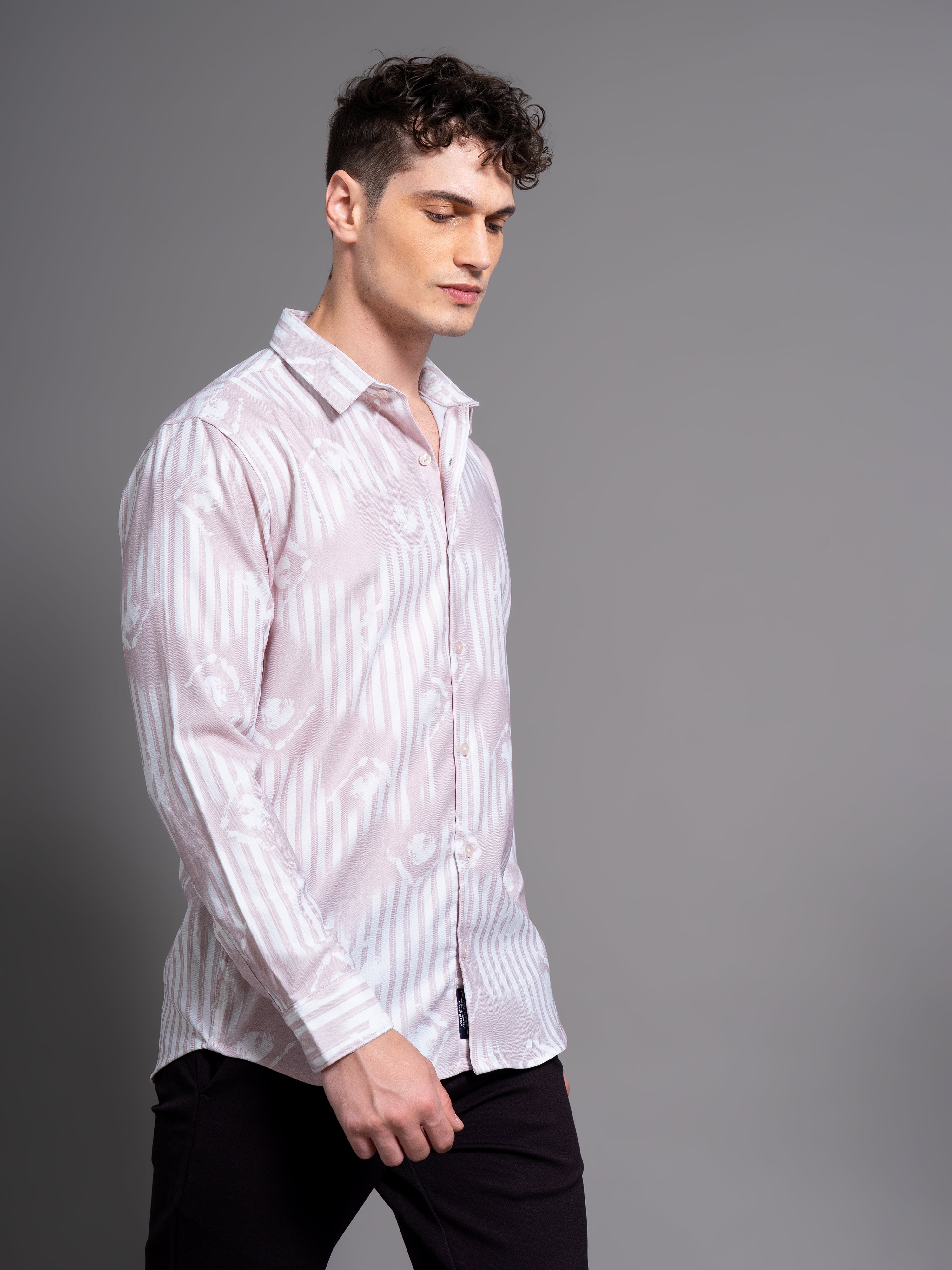 Men Cadre Beige Abstract Shirt
