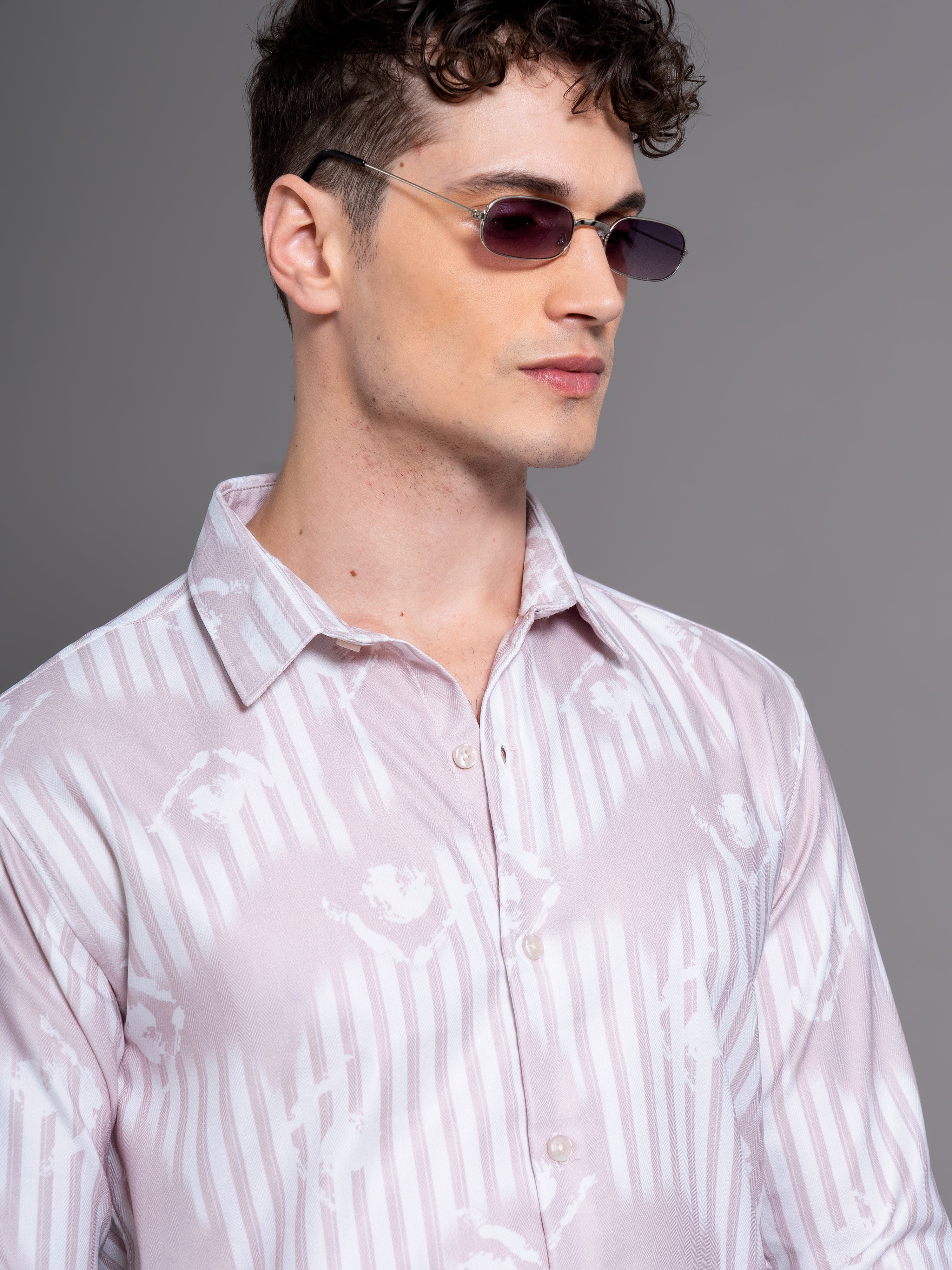 Men Cadre Beige Abstract Shirt