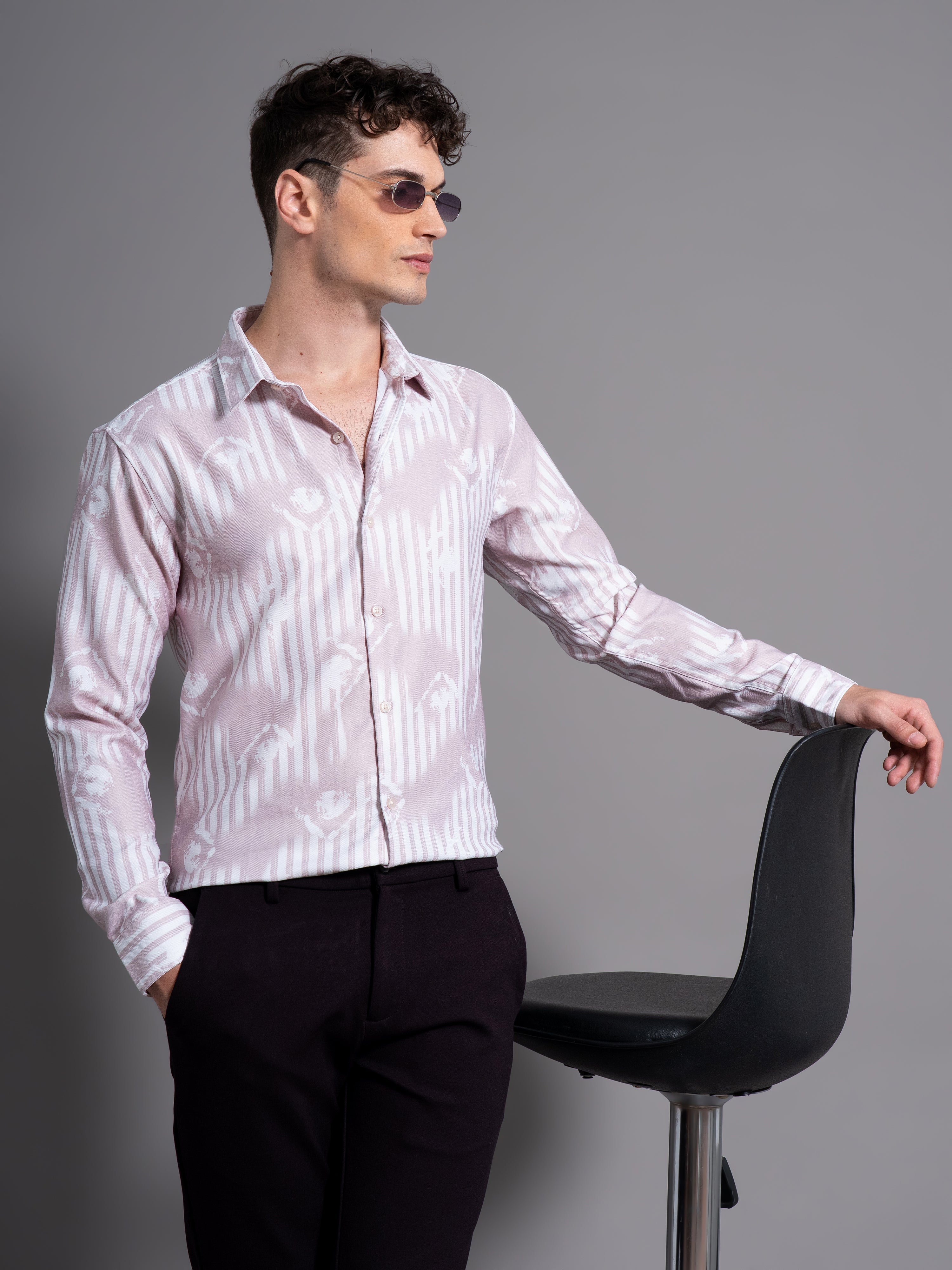 Men Cadre Beige Abstract Shirt
