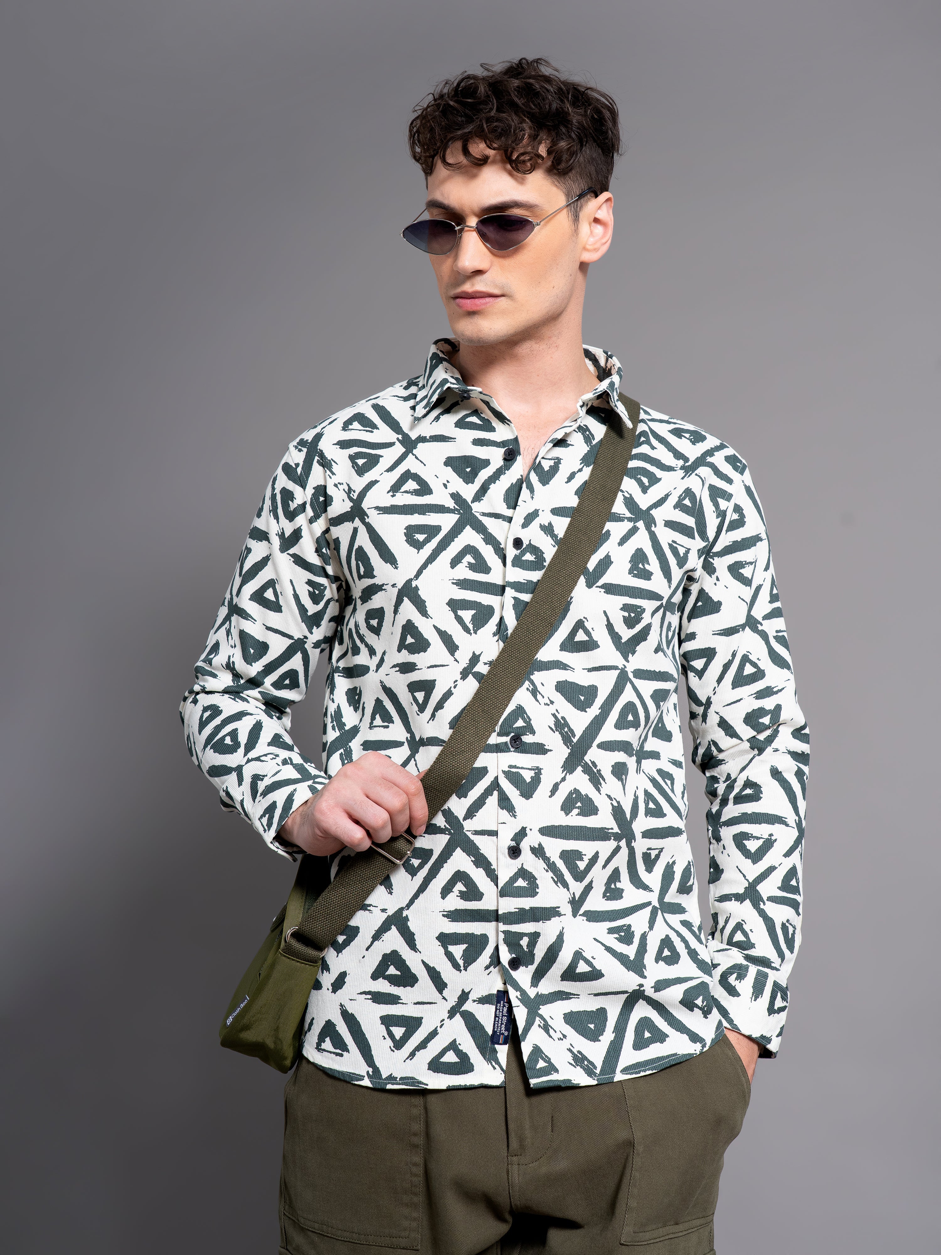 Men Chime White Abstract Shirt