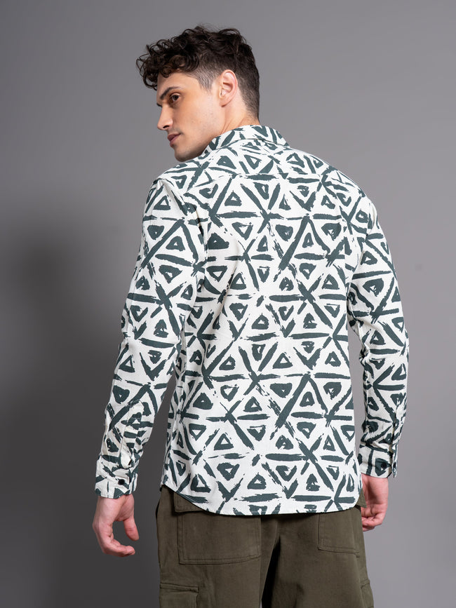 Men Chime White Abstract Shirt