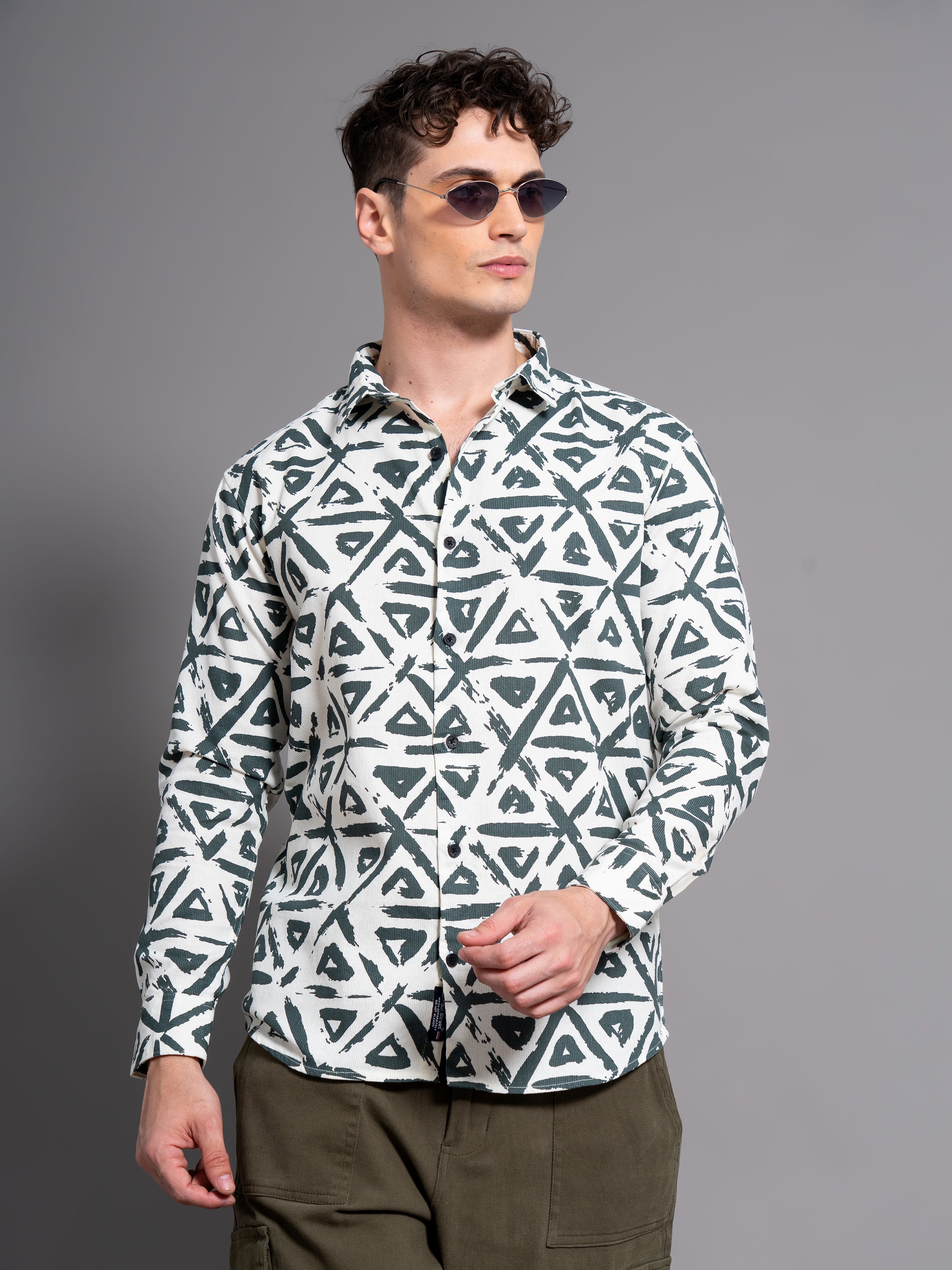 Men Chime White Abstract Shirt
