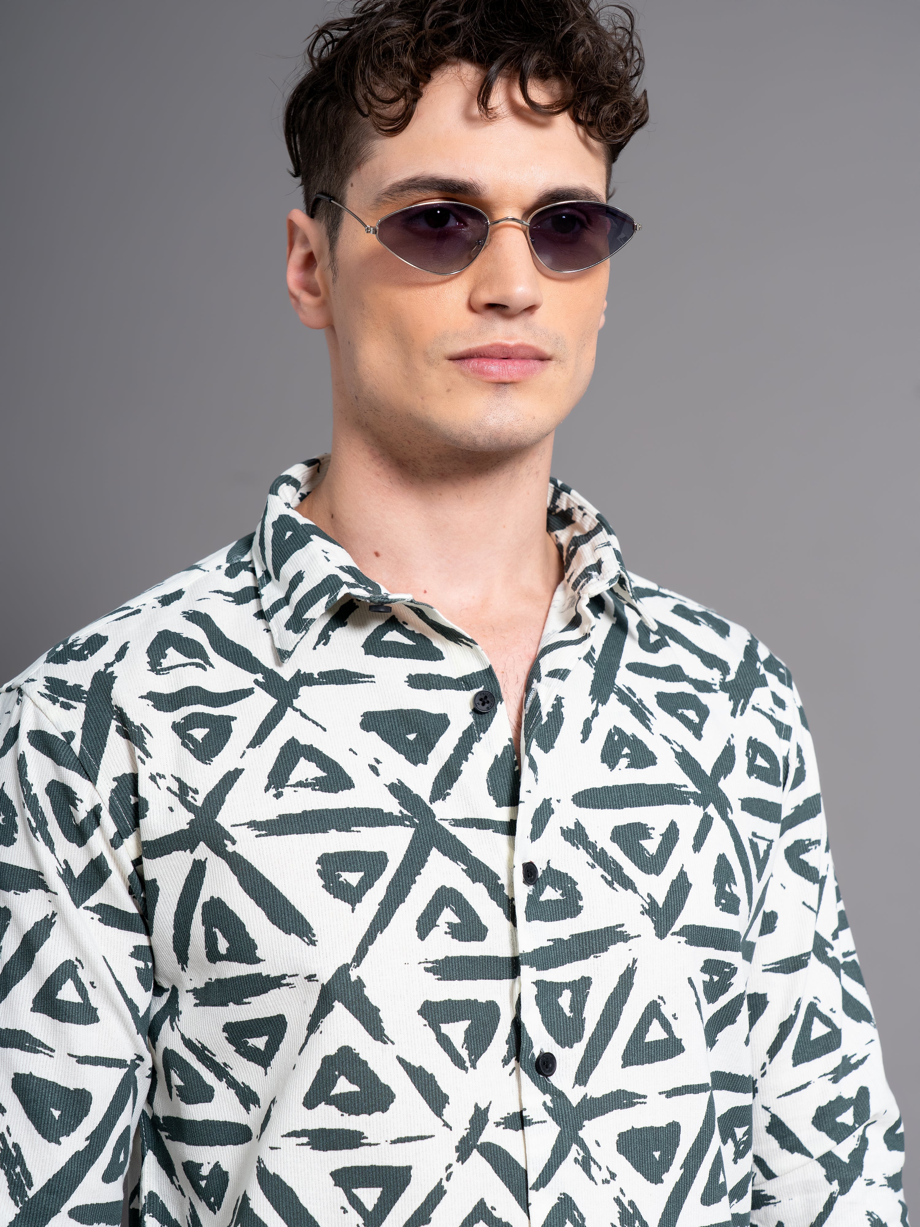 Men Chime White Abstract Shirt