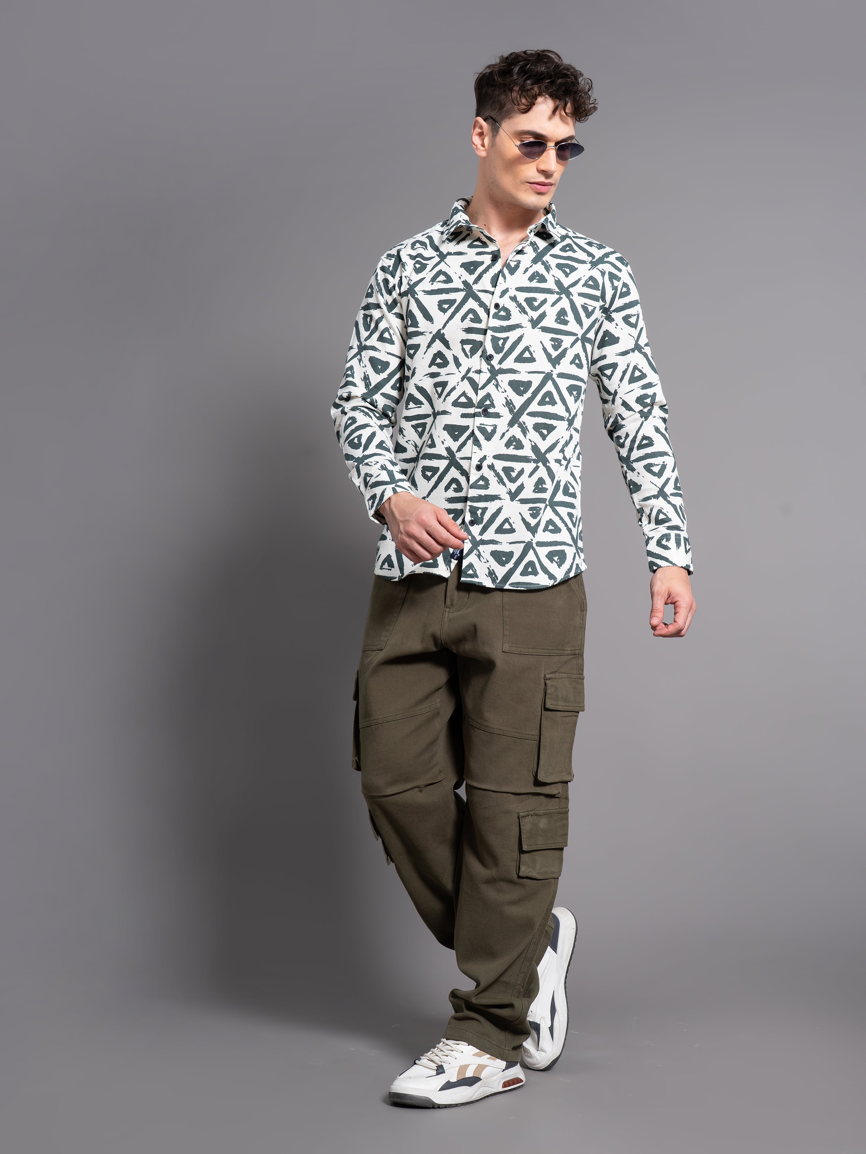 Men Chime White Abstract Shirt