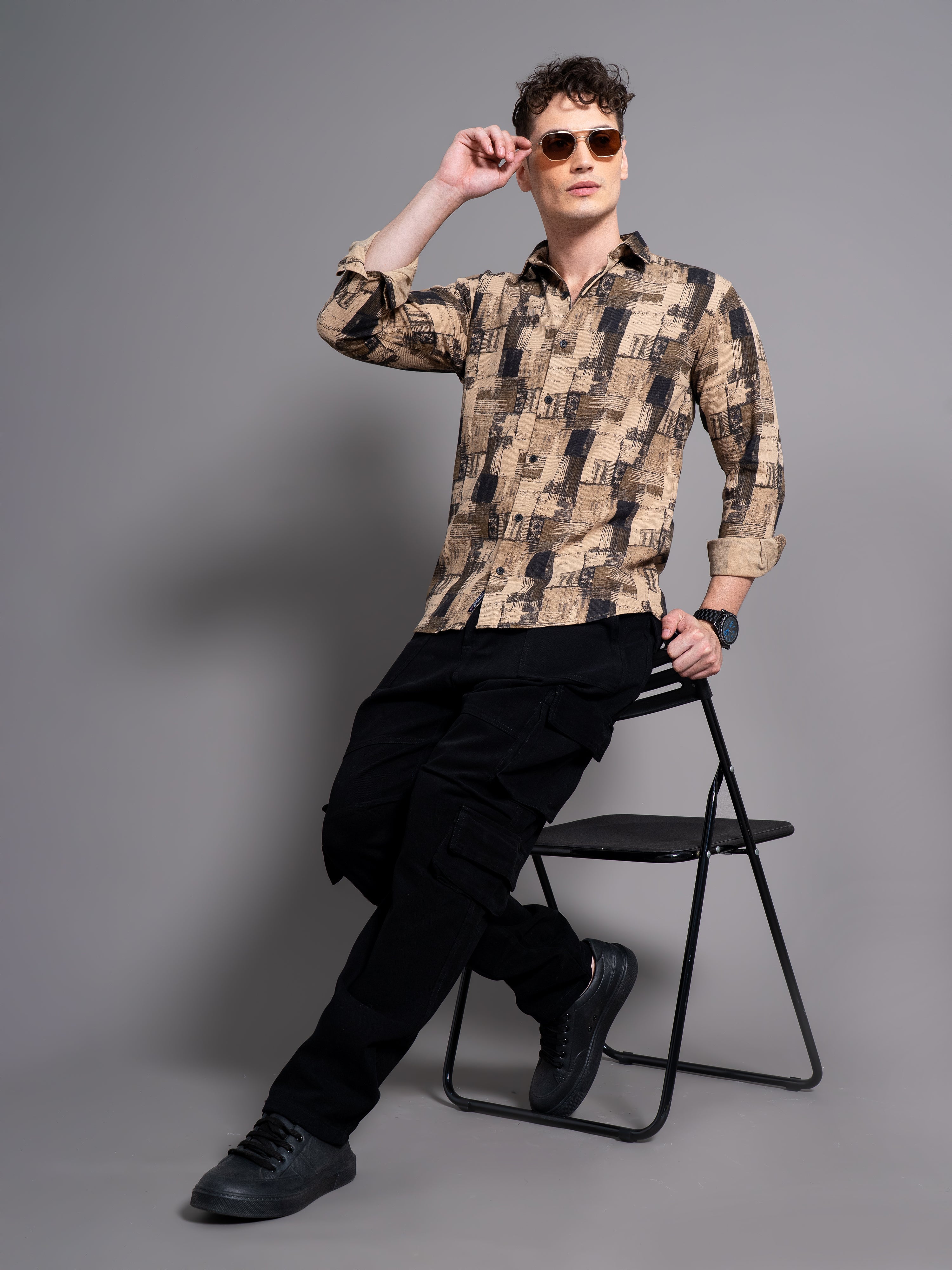 Men Dune Cream Abstract Shirt