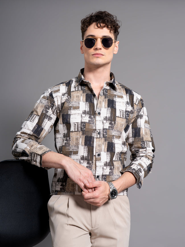 Men Dune Cream Abstract Shirt