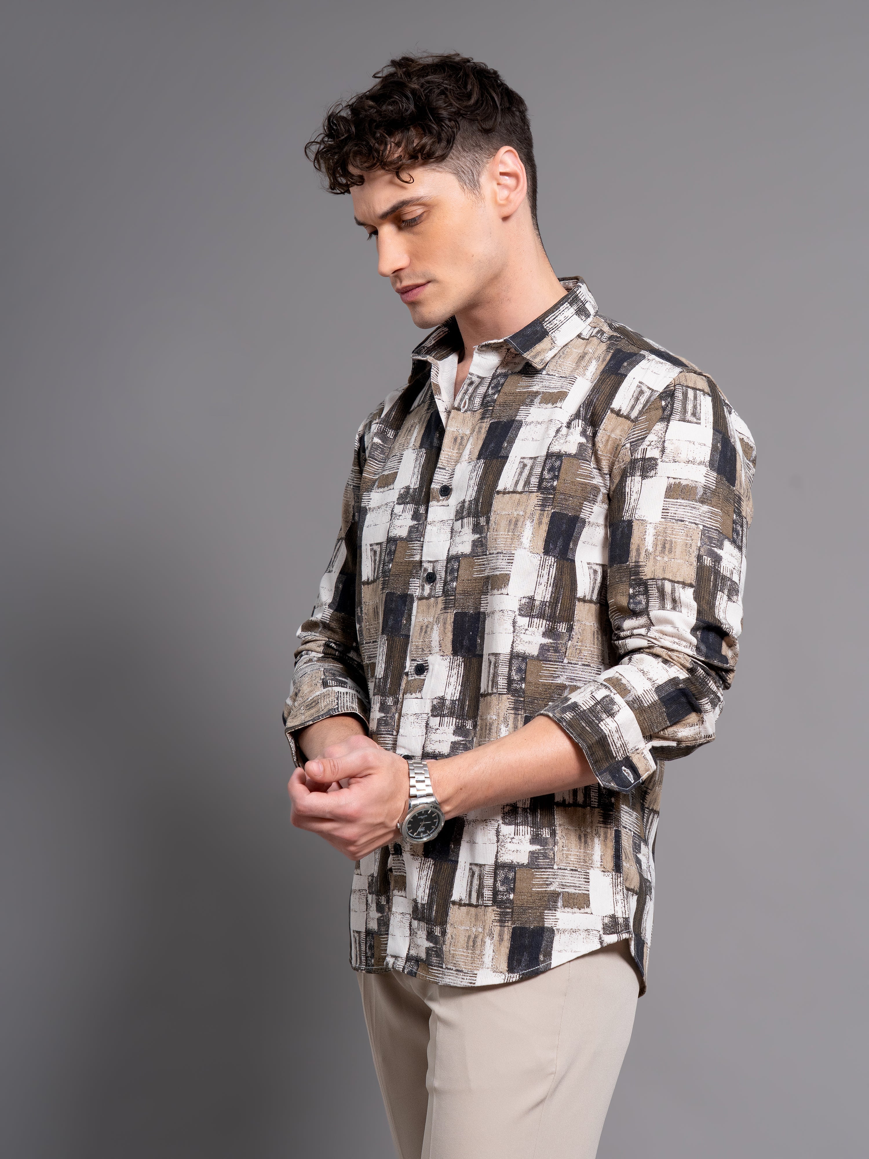 Men Dune Cream Abstract Shirt