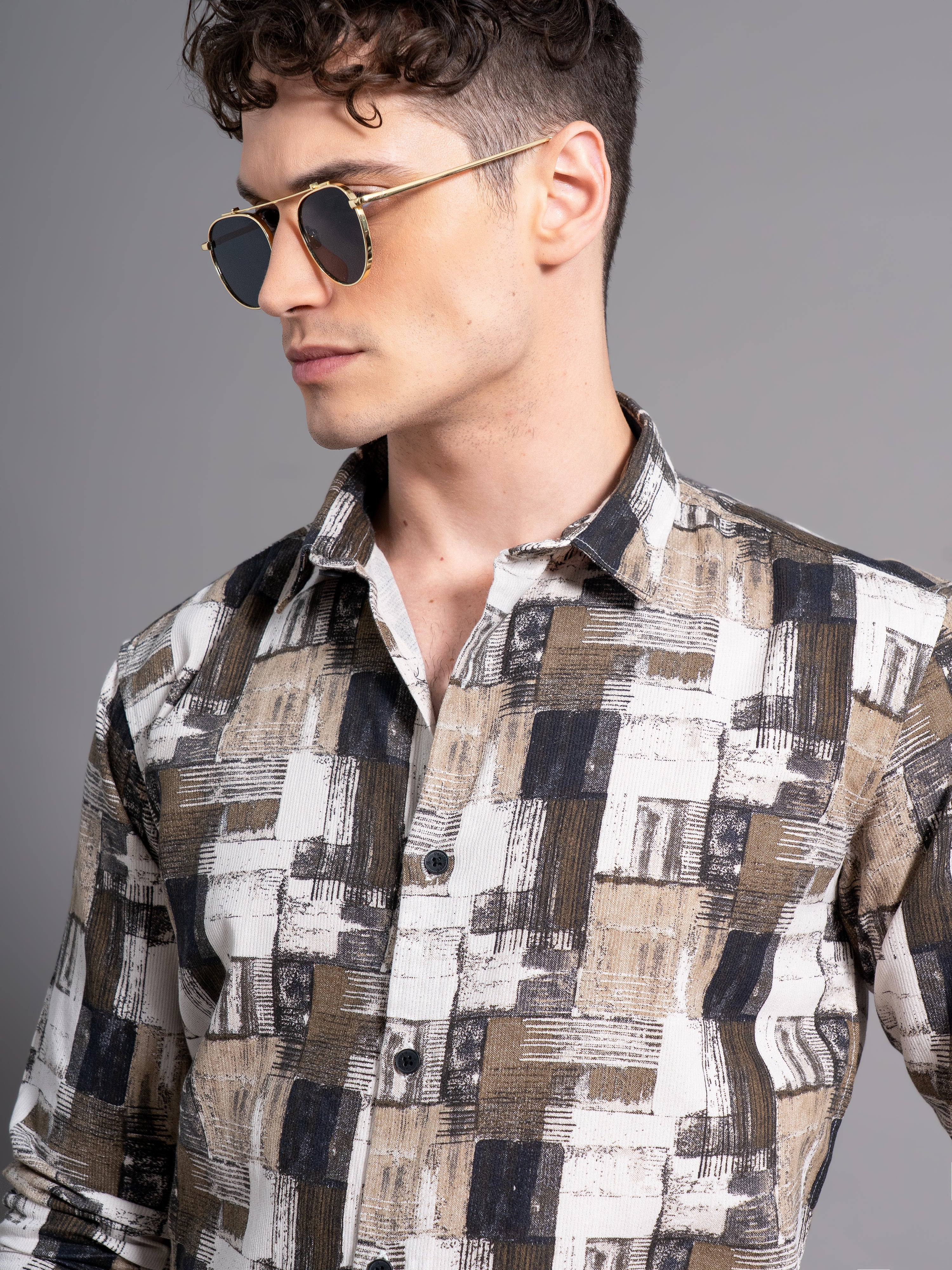 Men Dune Cream Abstract Shirt