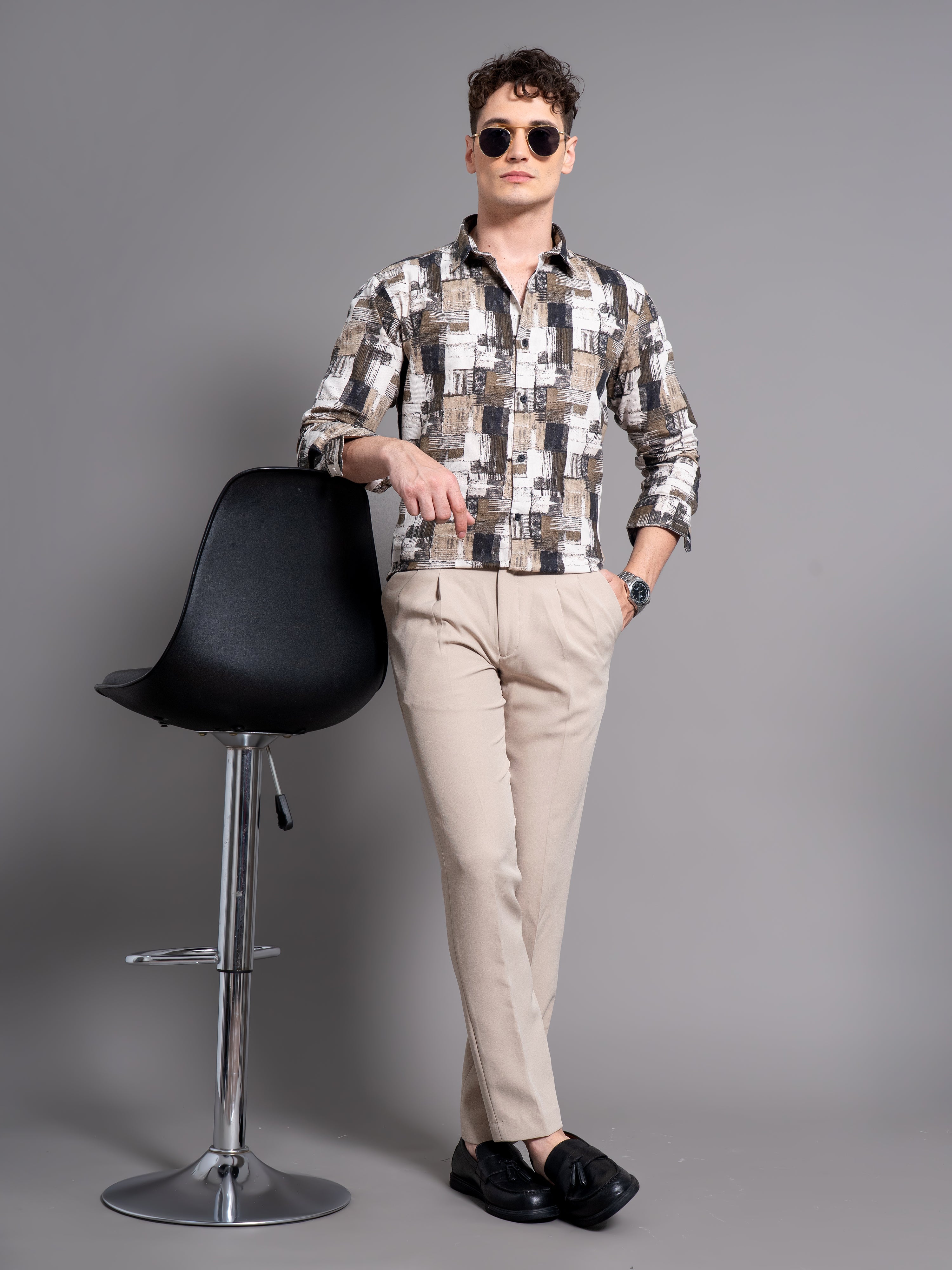 Men Dune Cream Abstract Shirt