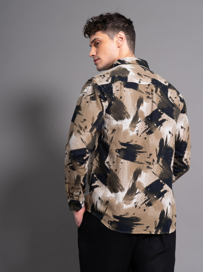 Men Clash Brown Abstract Shirt