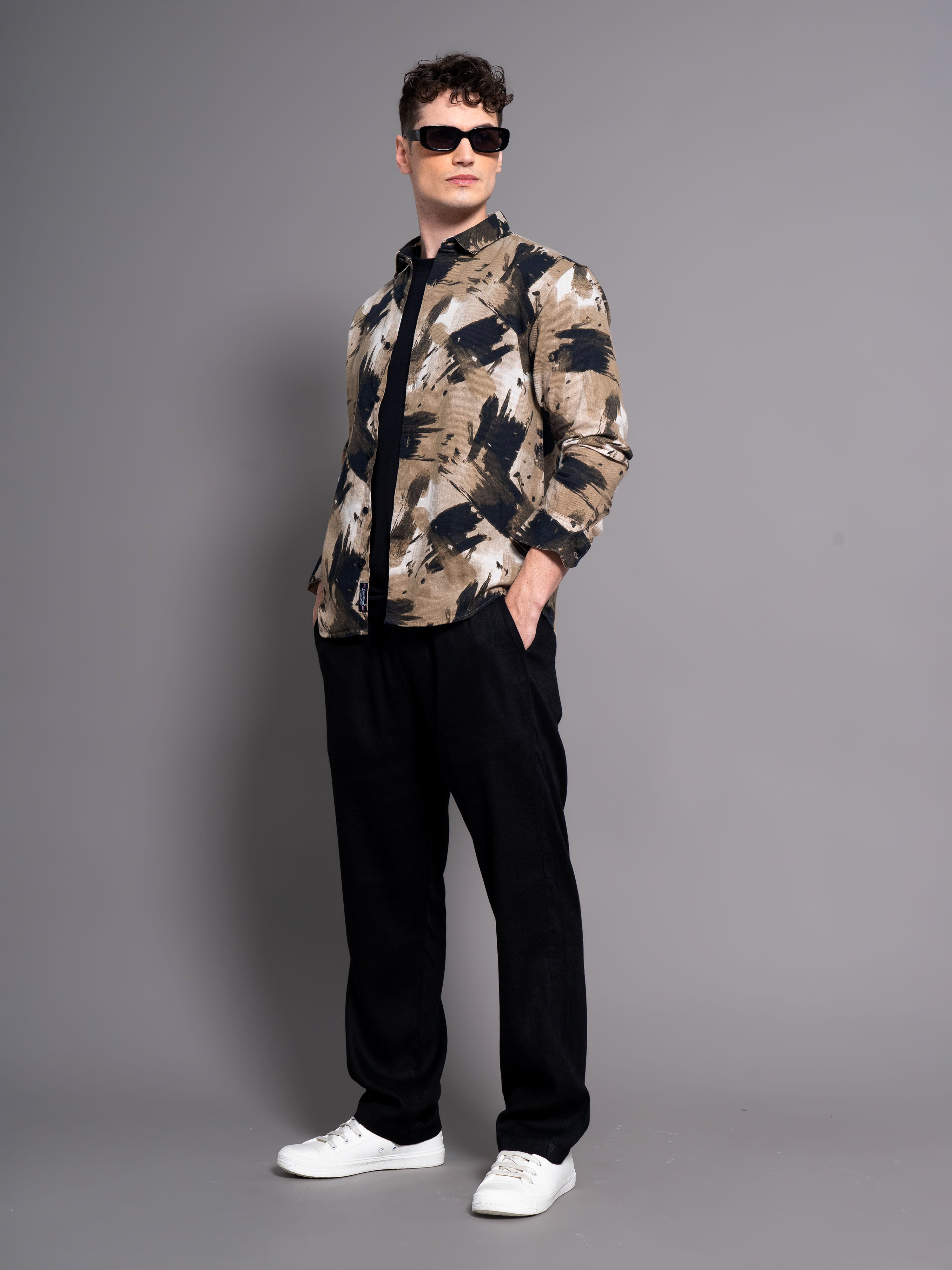 Men Clash Brown Abstract Shirt