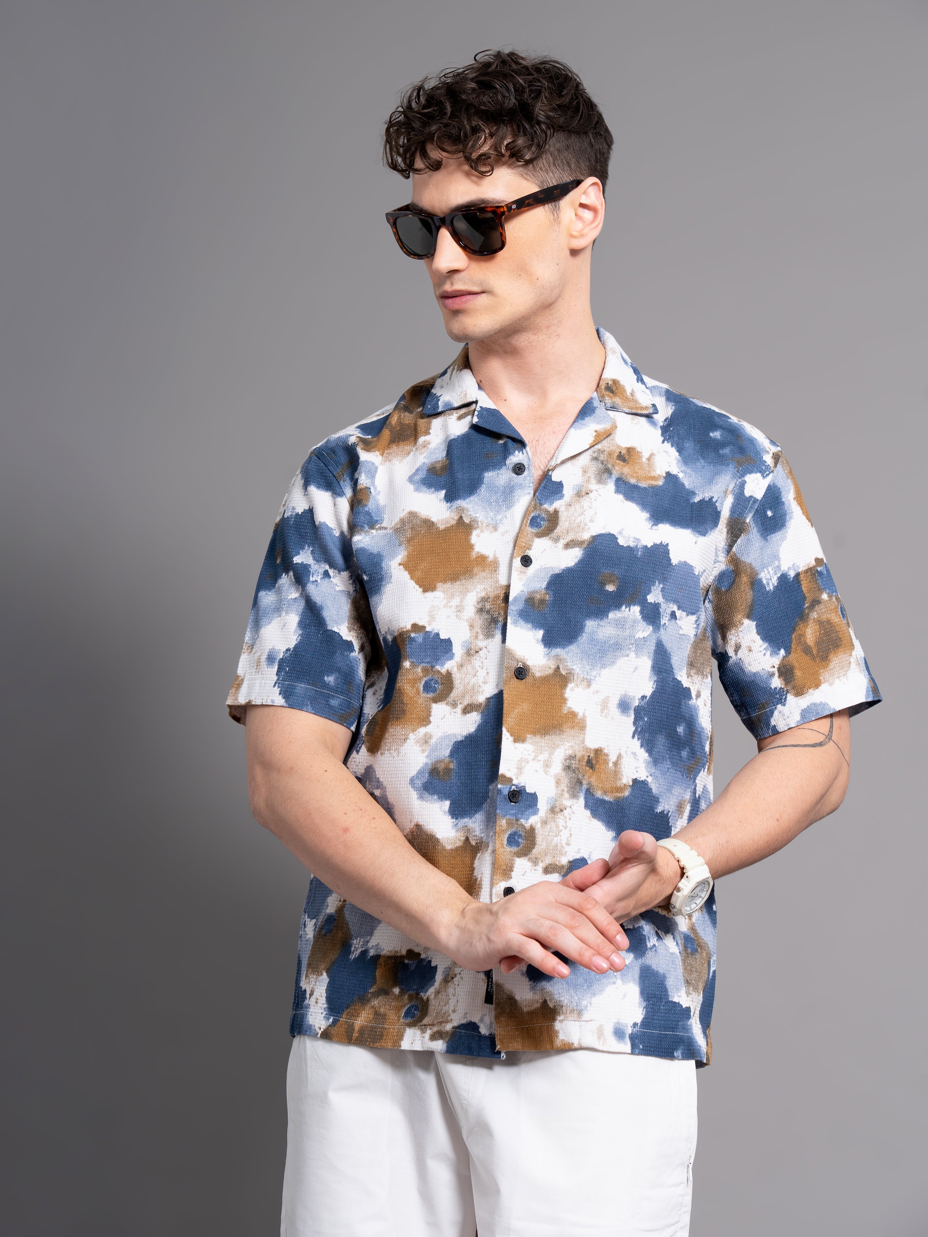 Men Derry Blue Waffle Shirt