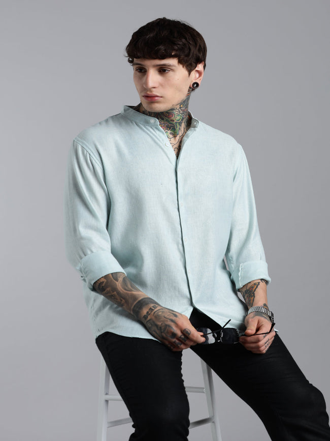 Men Breezy Green Linen Shirt