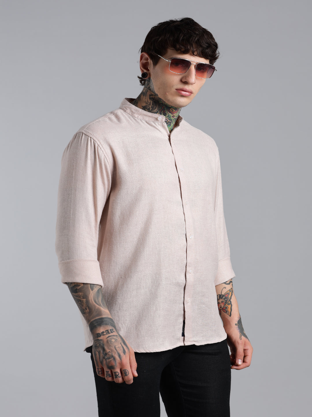 Men Breezy Pink Linen Shirt