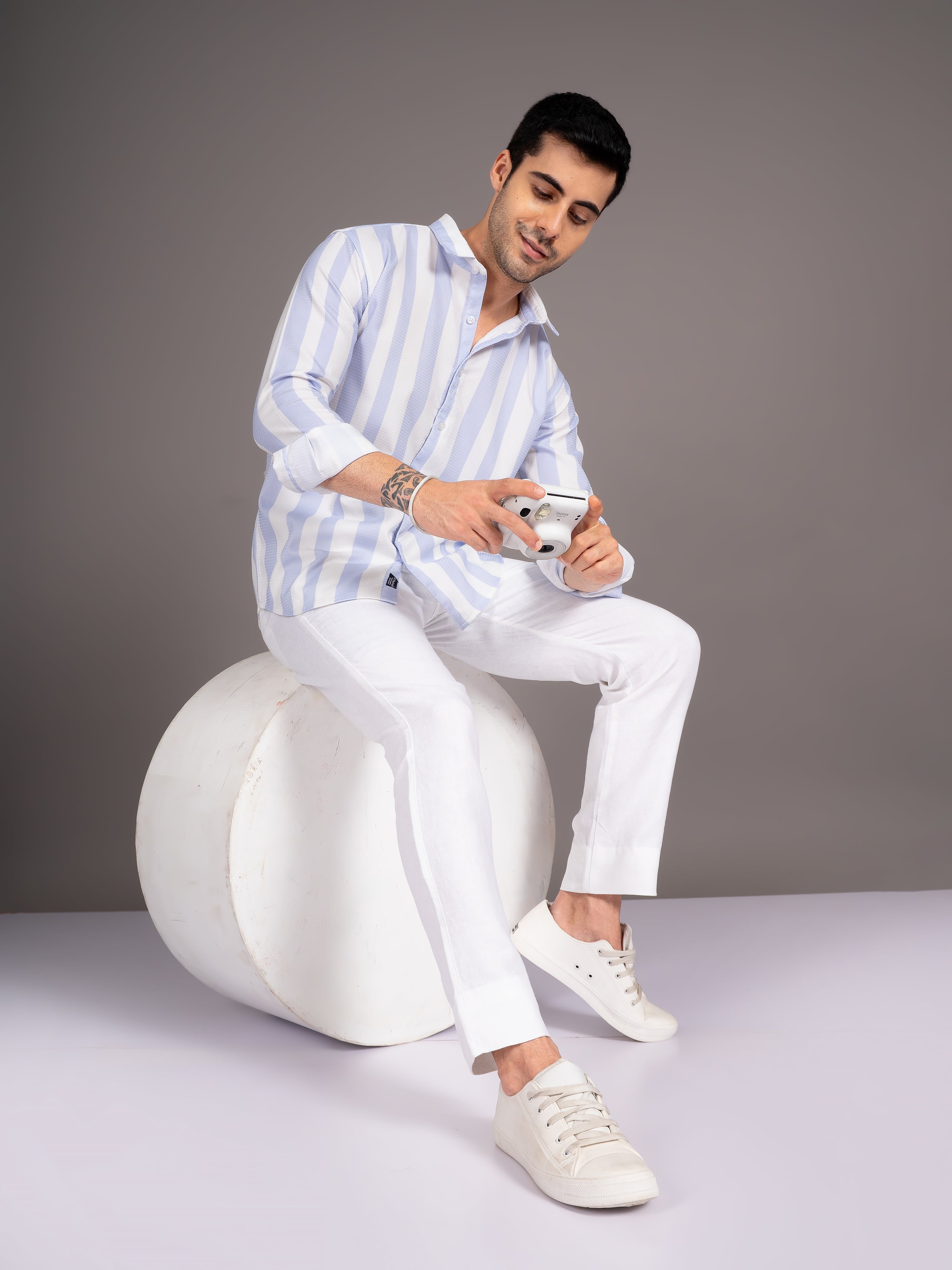 Men Fleck Pink Striped Shirt