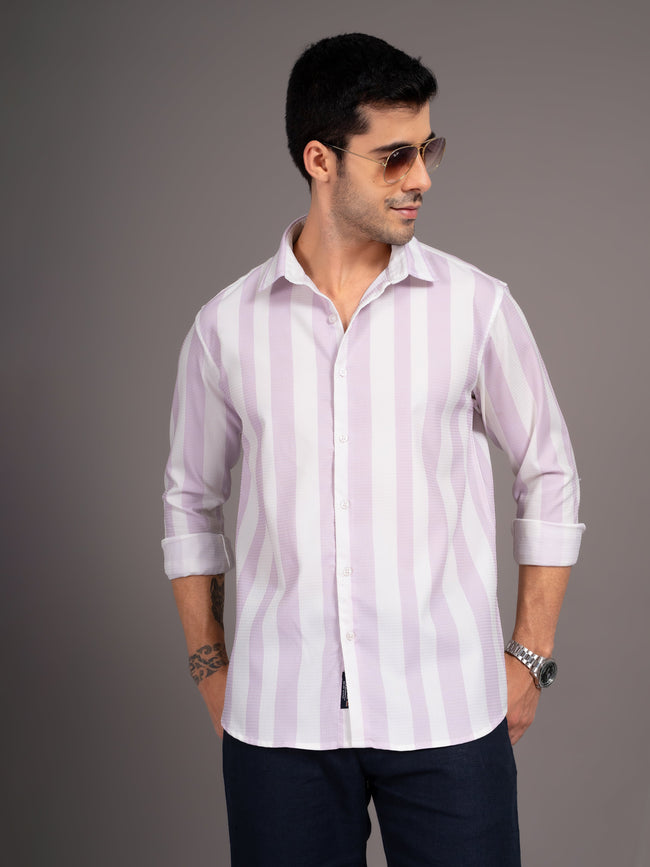 Men Fleck Pink Striped Shirt