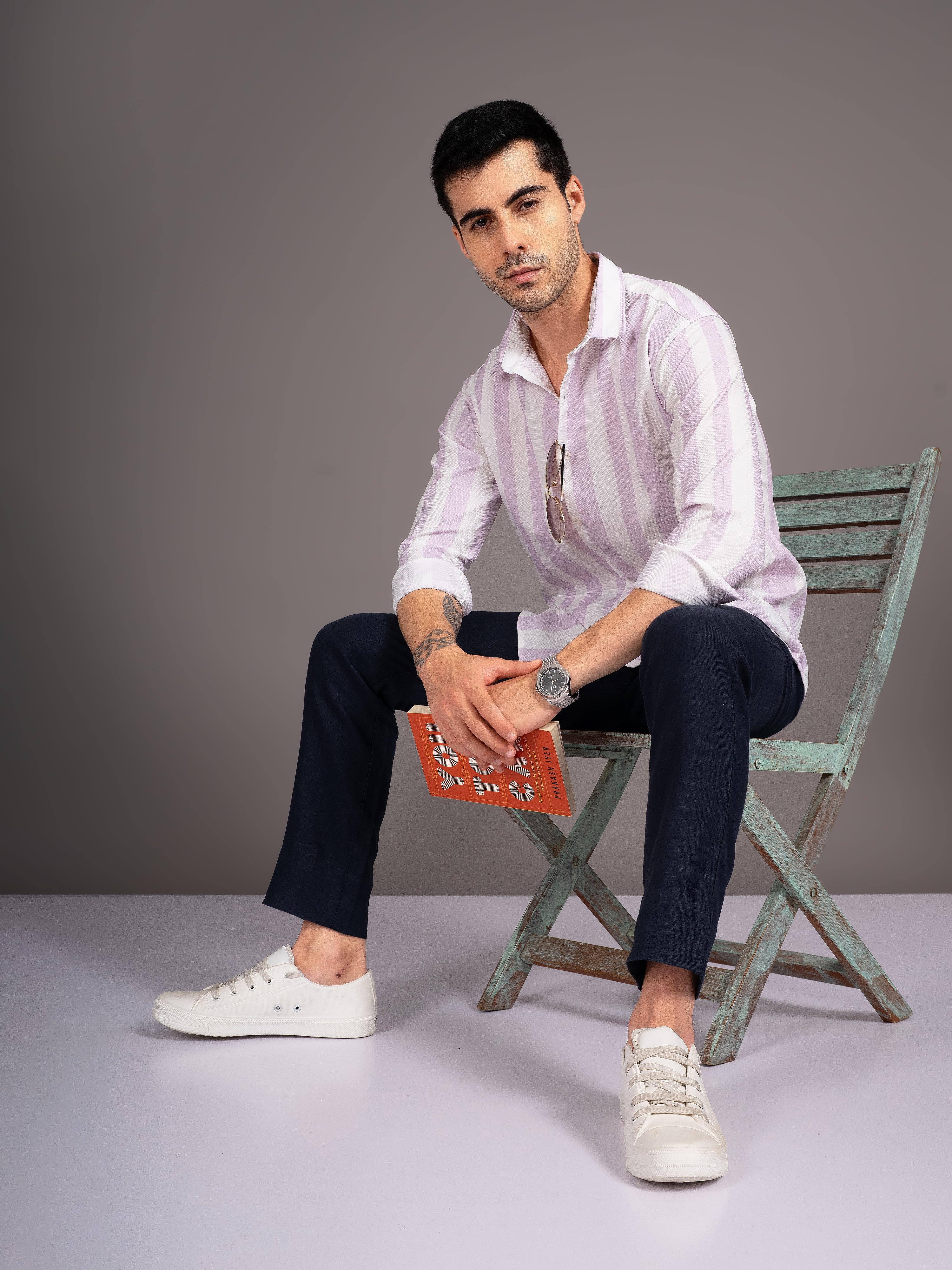 Men Strive White Striped Shirt