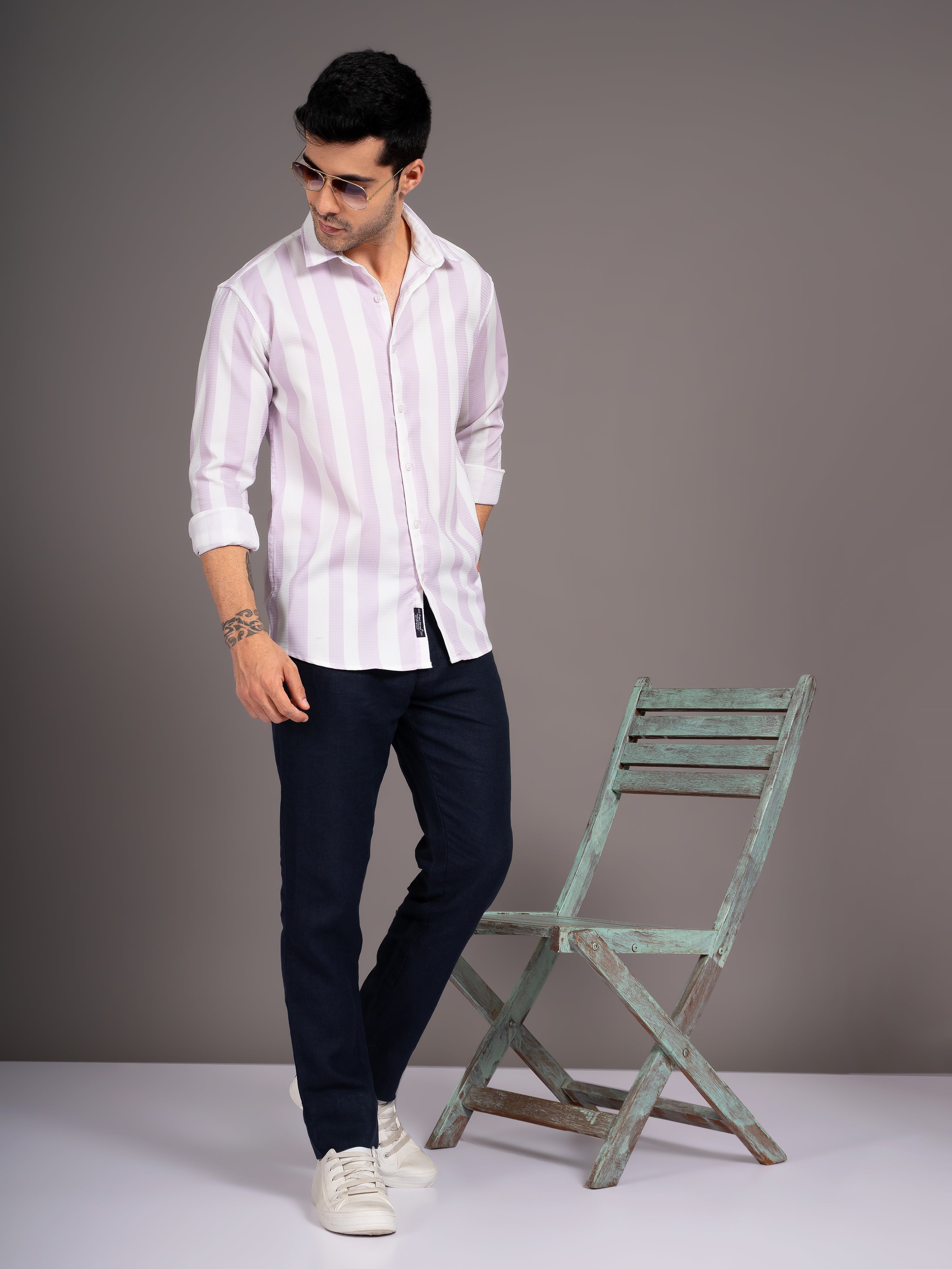 Men Fleck Pink Striped Shirt