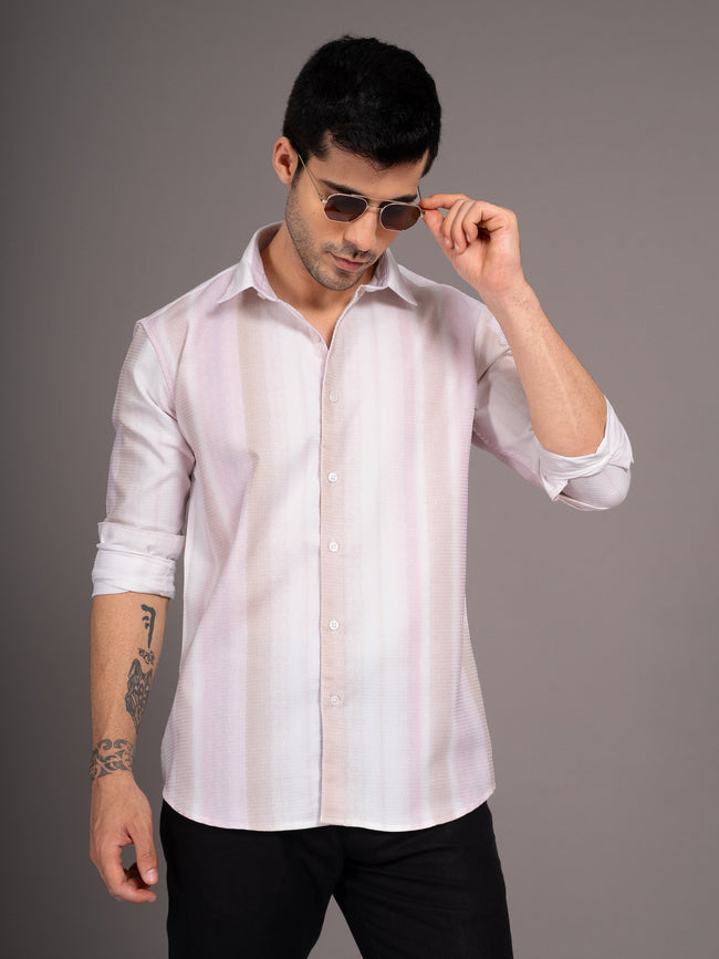 Men Strive Beige Striped Shirt