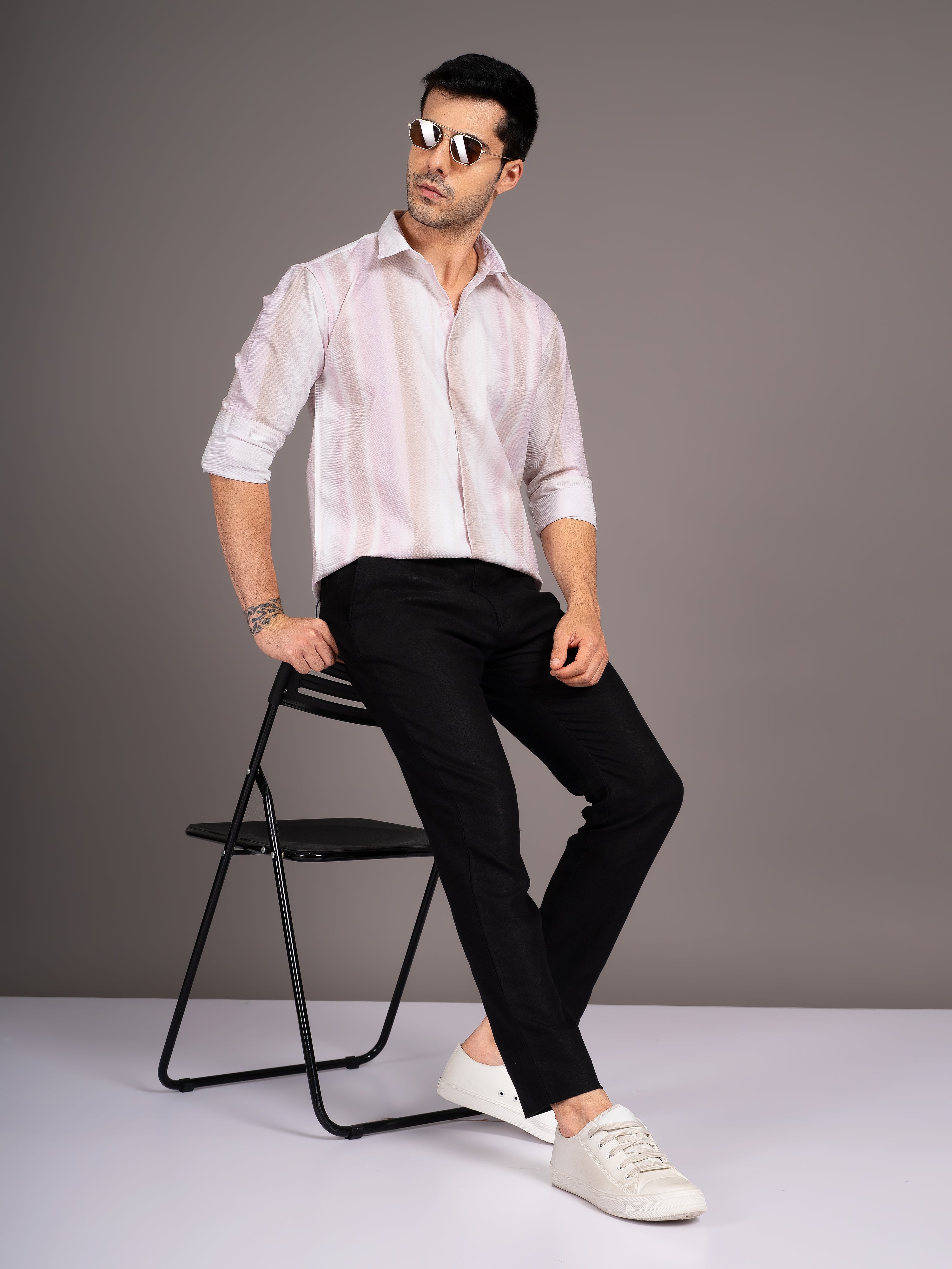 Men Trilo Beige Striped Shirt