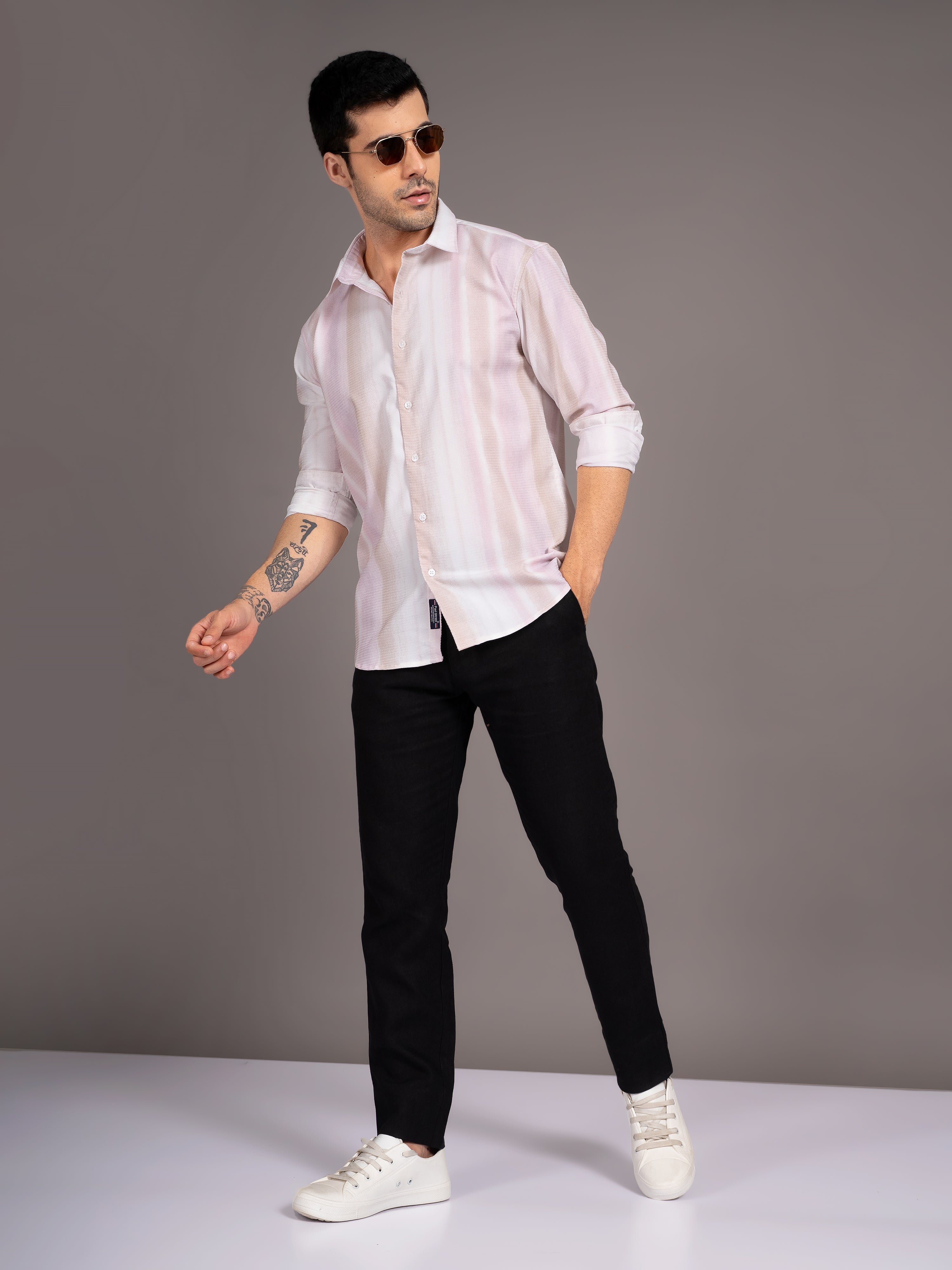 Men Strive Beige Striped Shirt