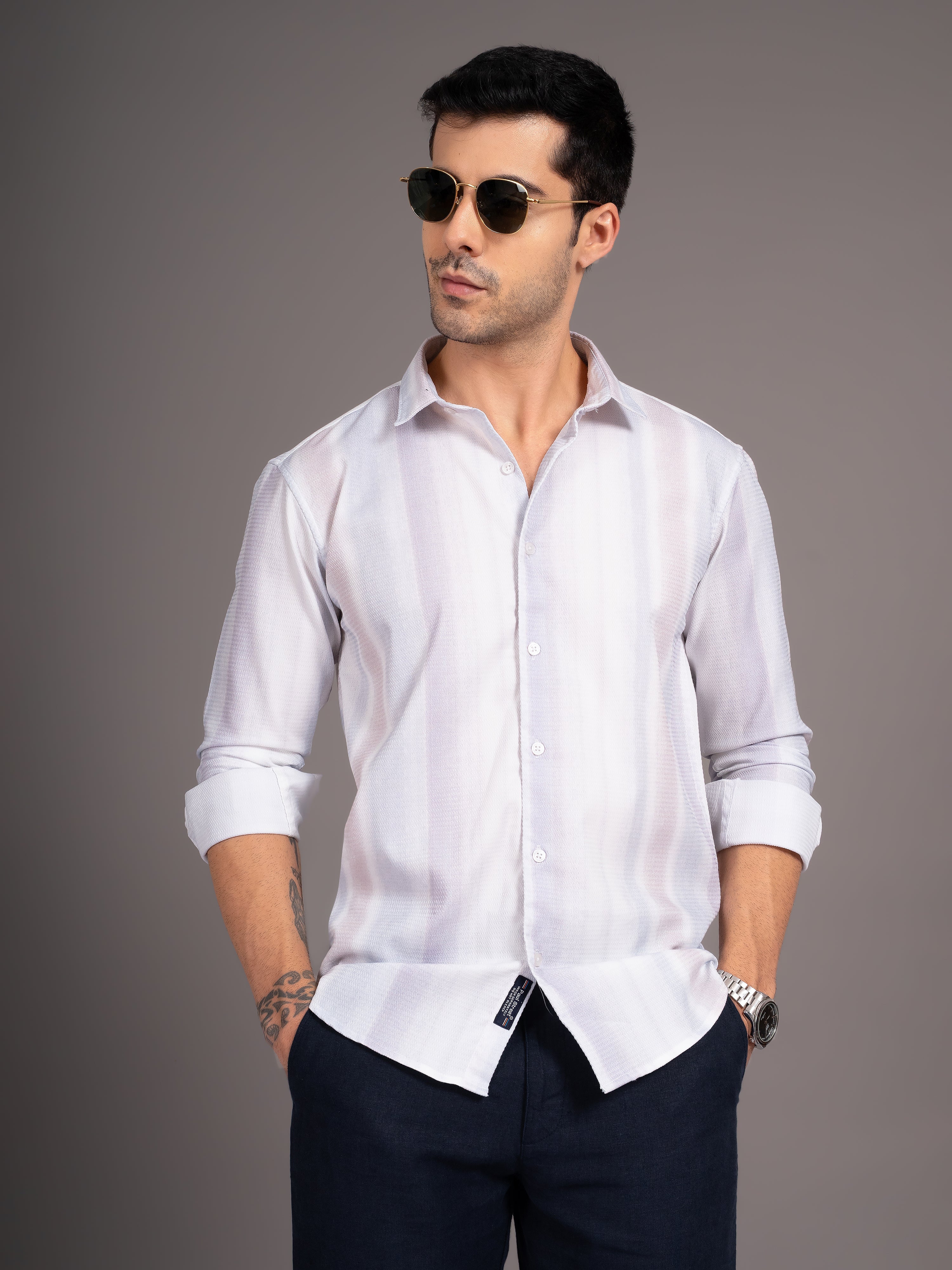 Men Strive White Striped Shirt