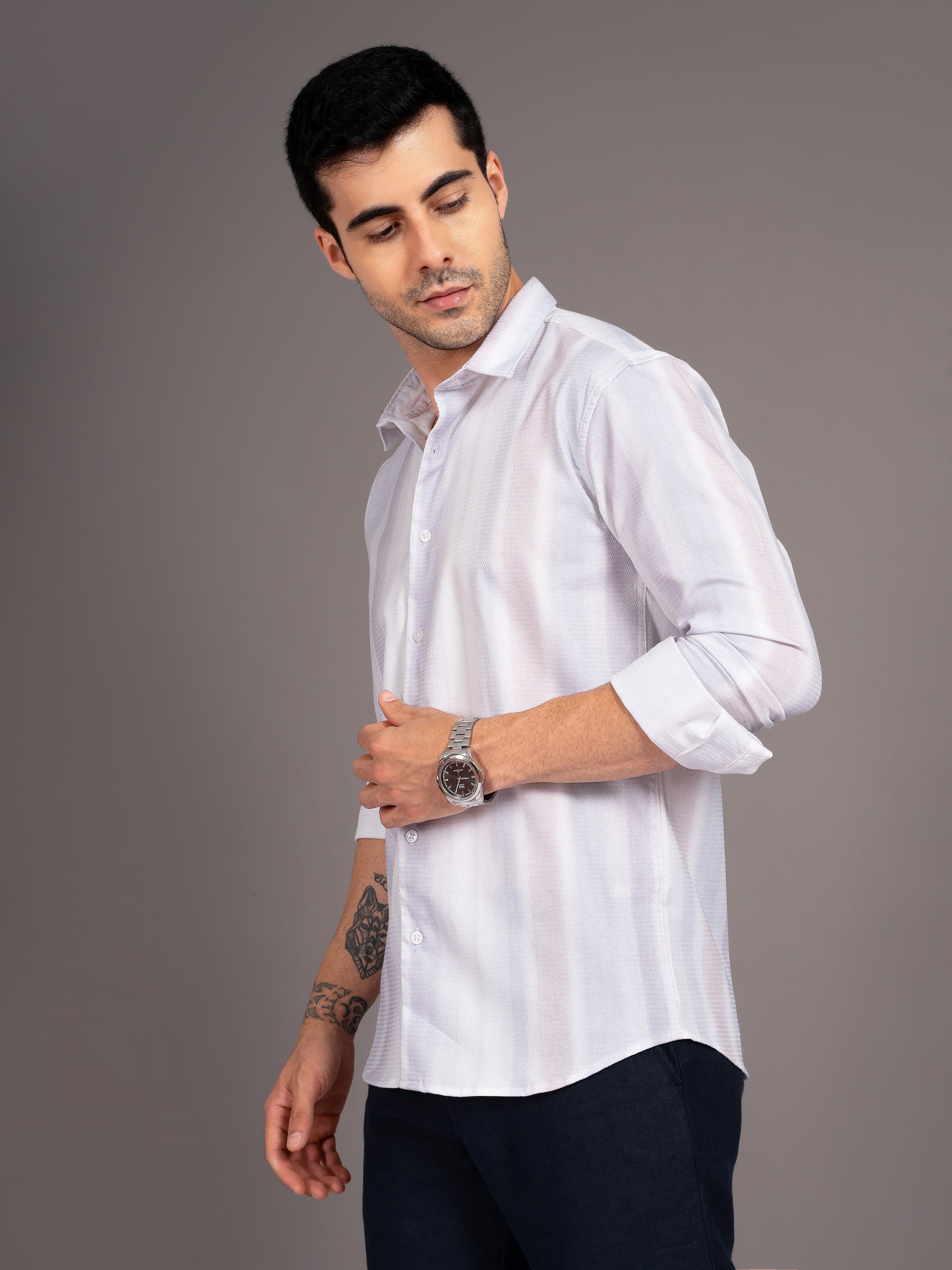 Men Strive White Striped Shirt