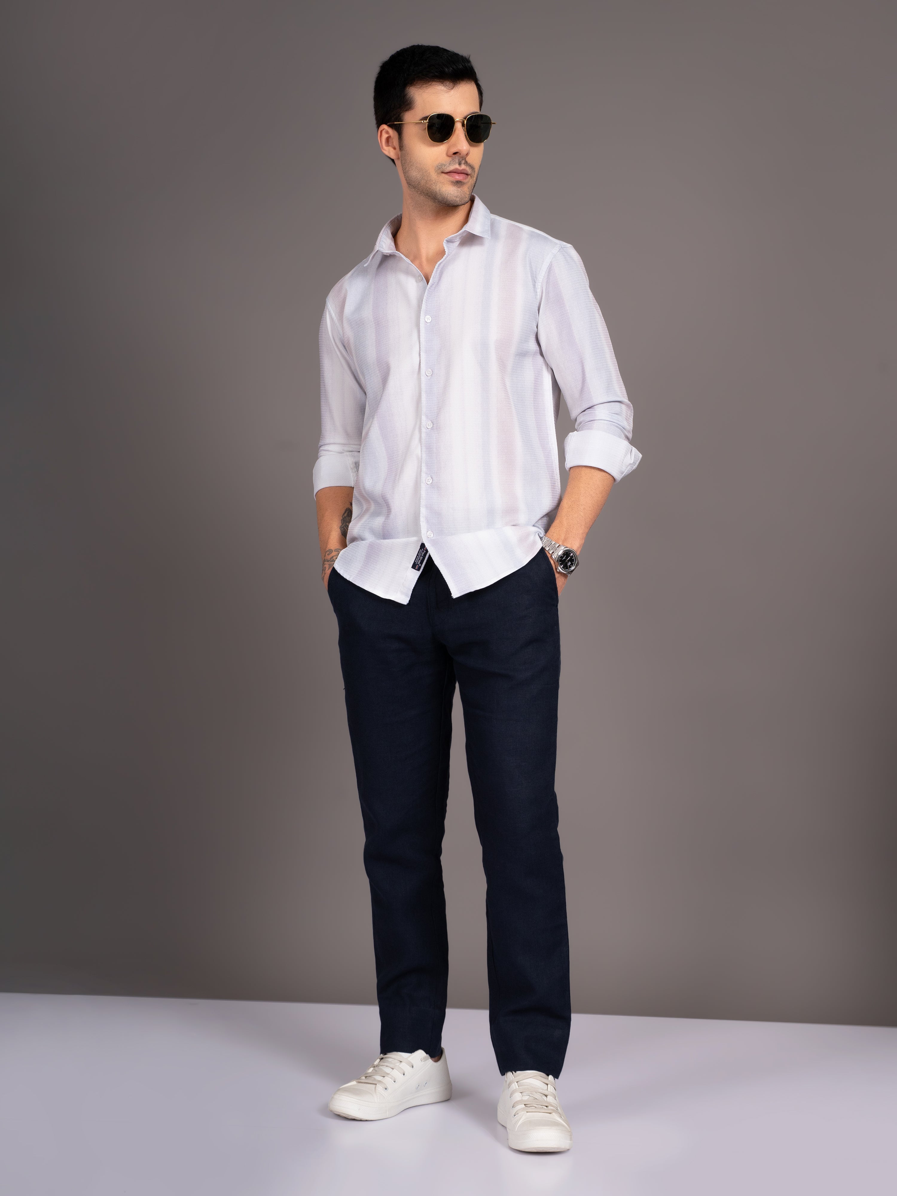 Men Strive Beige Striped Shirt