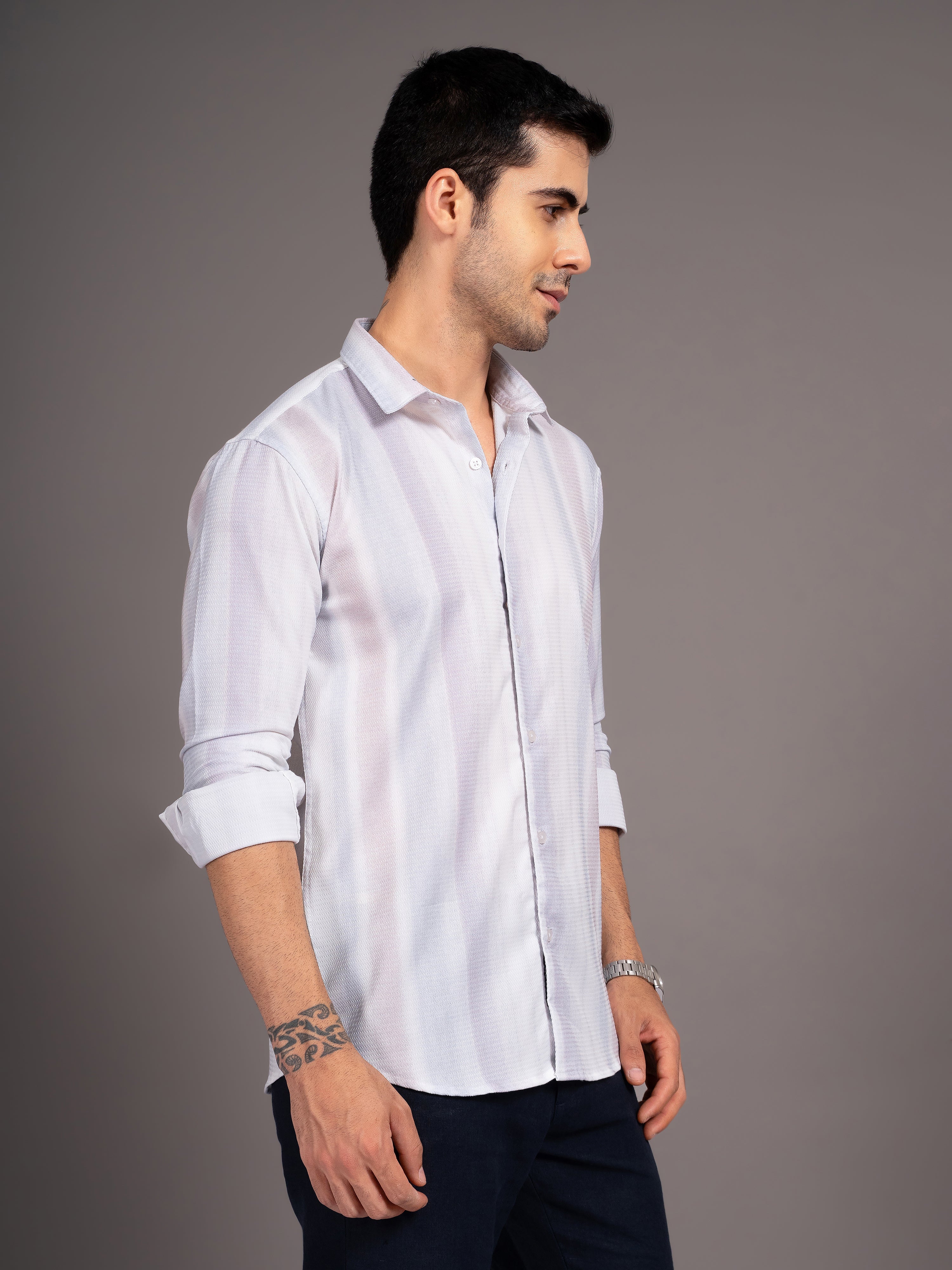 Men Strive White Striped Shirt
