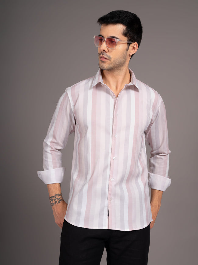 Men Trilo Beige Striped Shirt