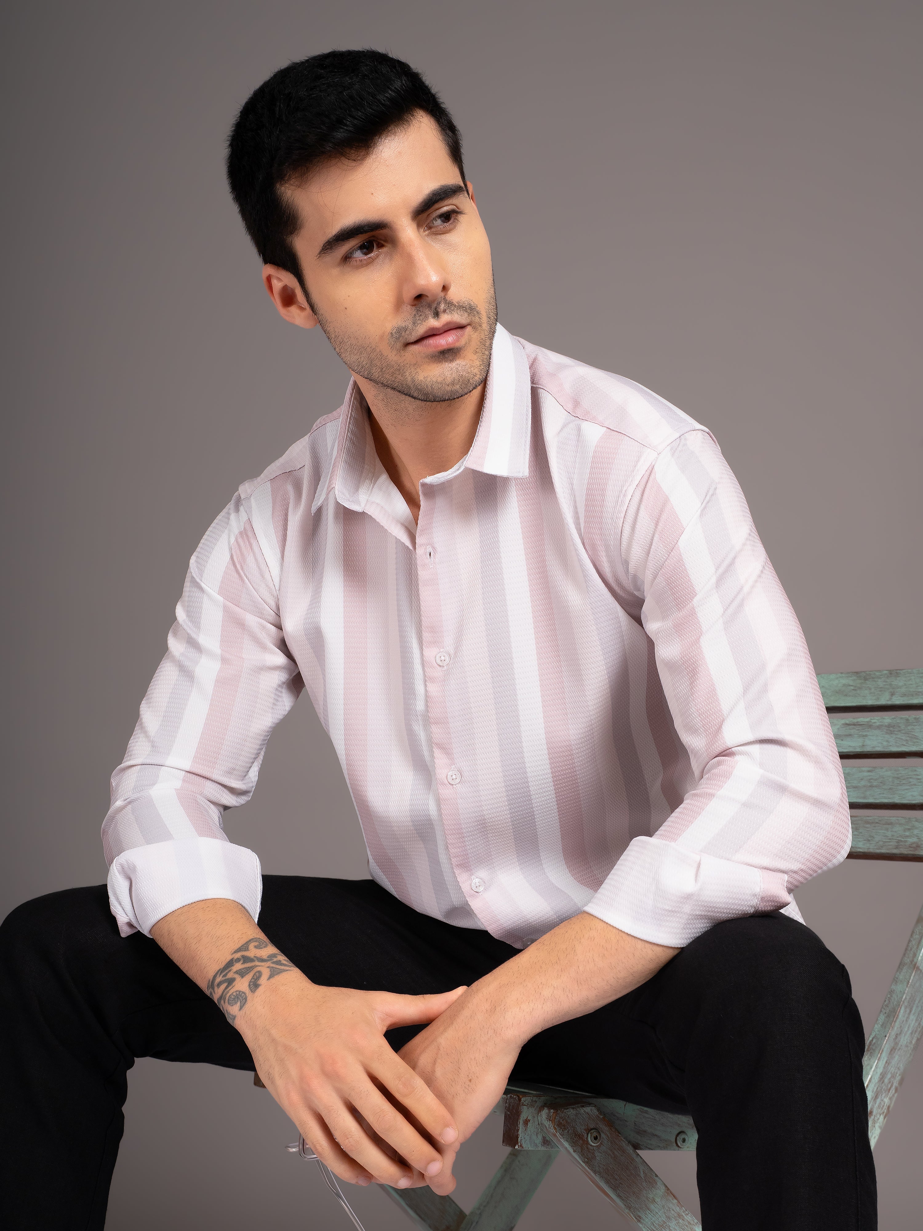 Men Trilo Beige Striped Shirt