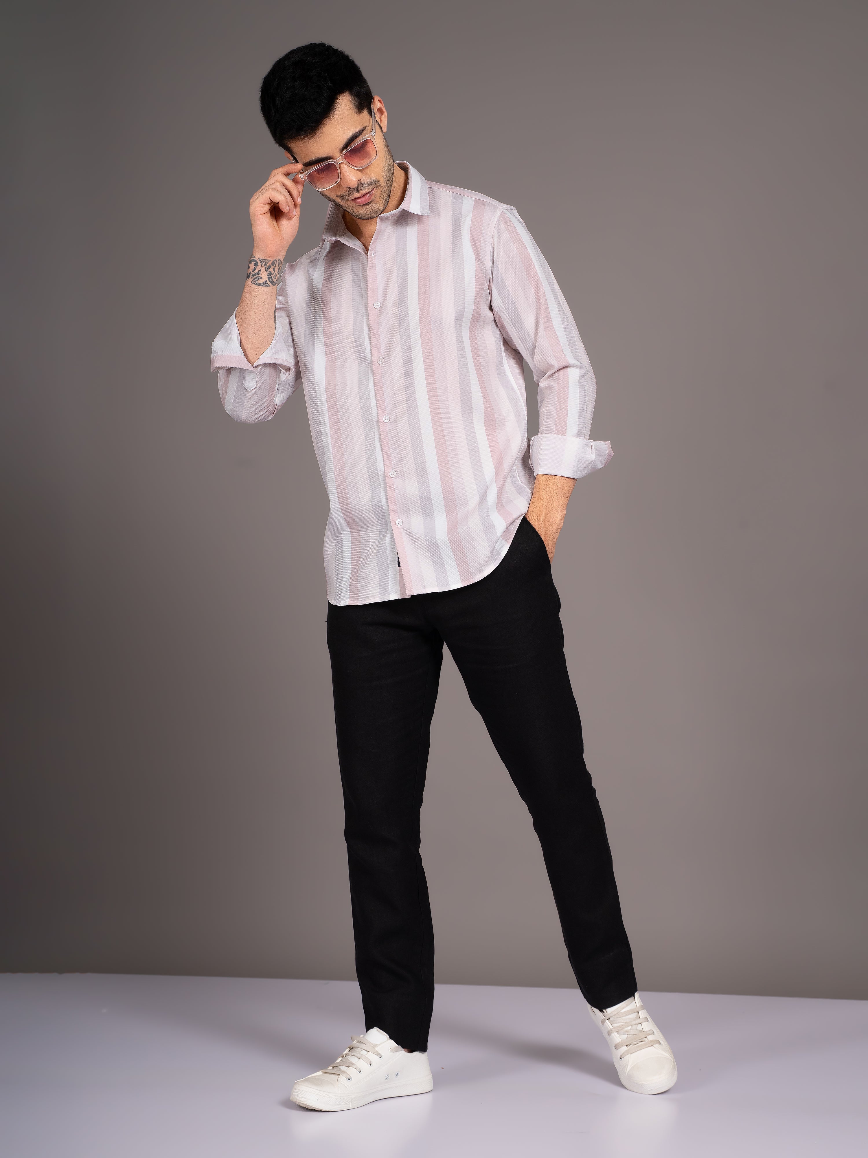 Men Trilo Beige Striped Shirt