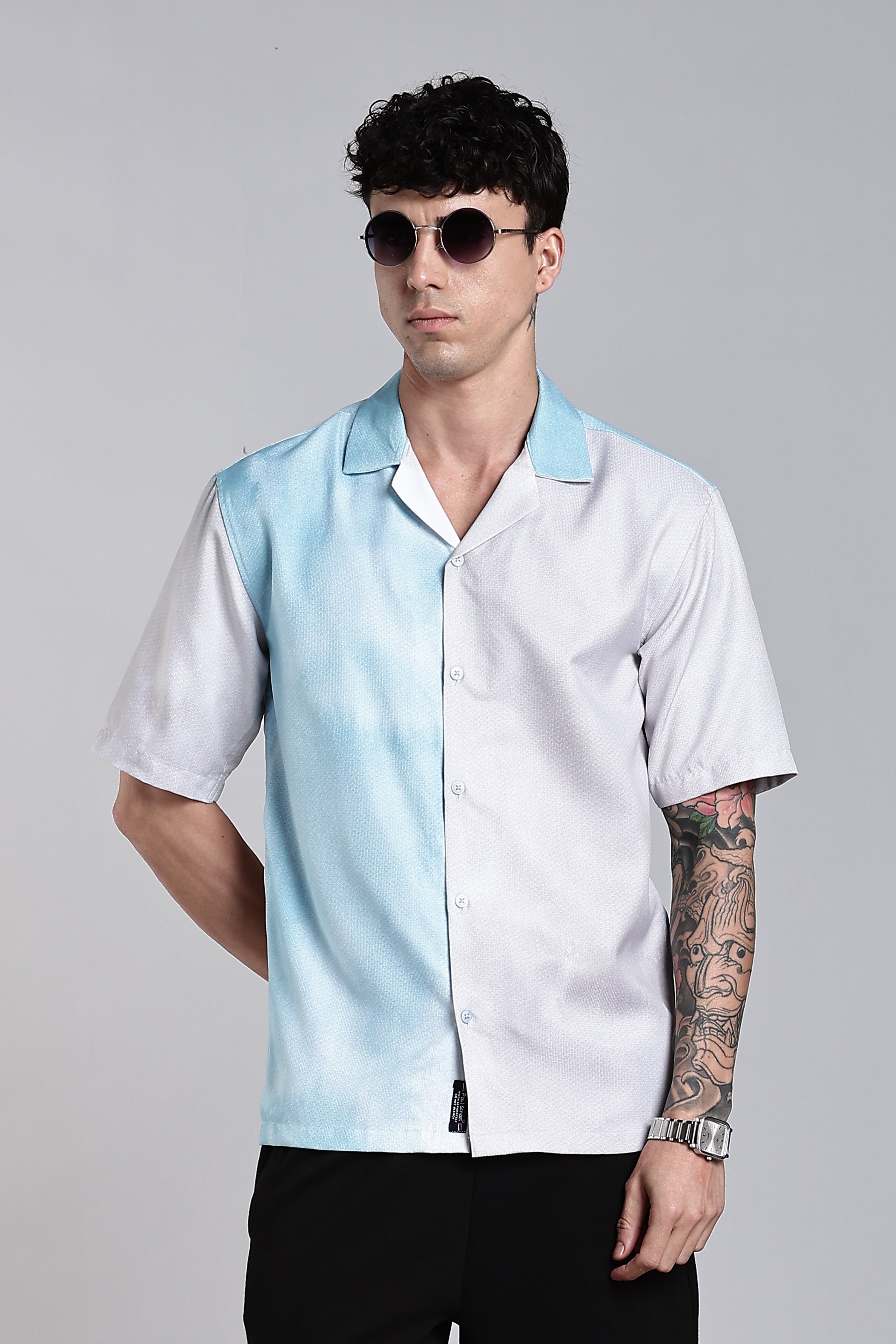 Men Huea Blue Printed Shirt