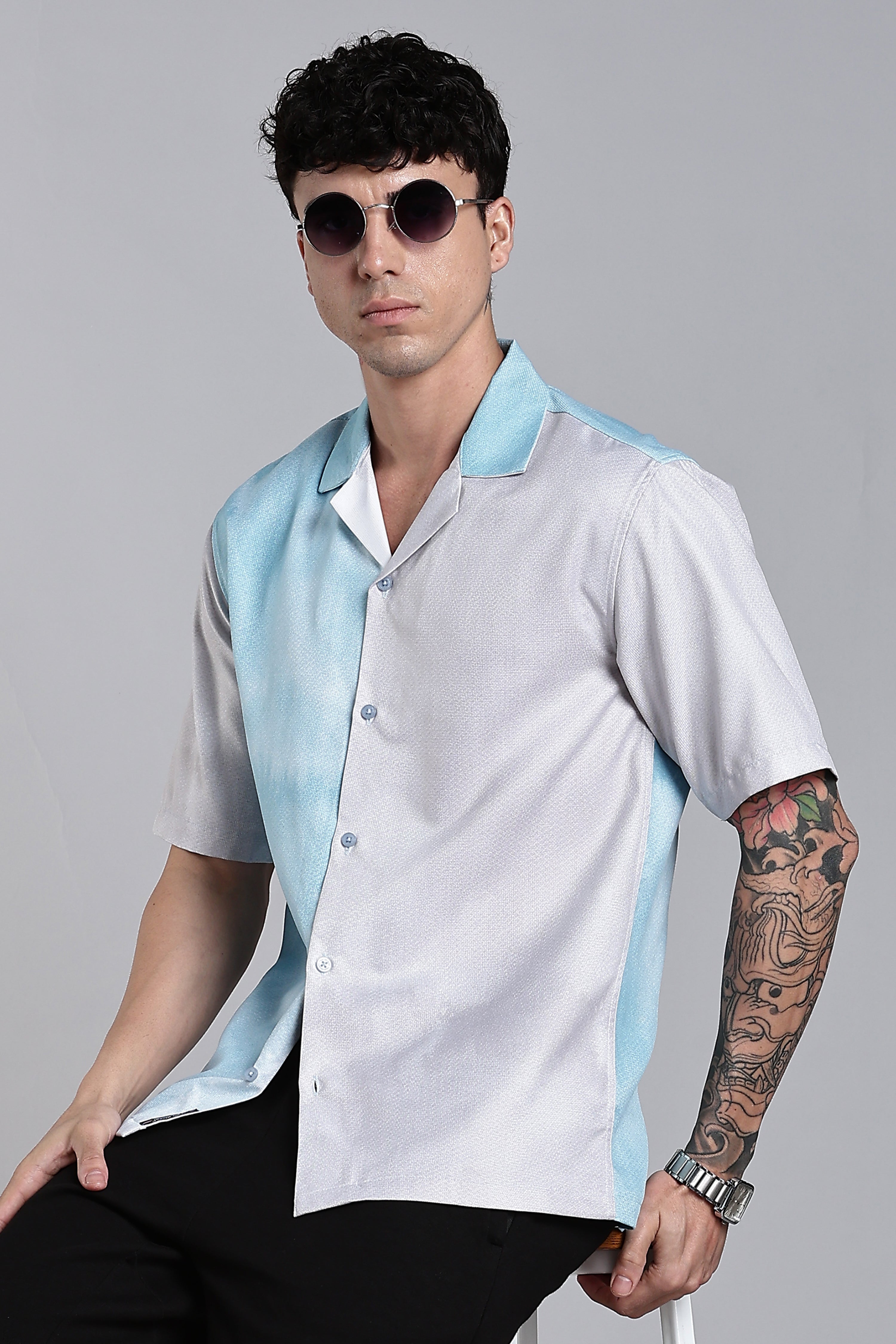 Men Huea Blue Printed Shirt