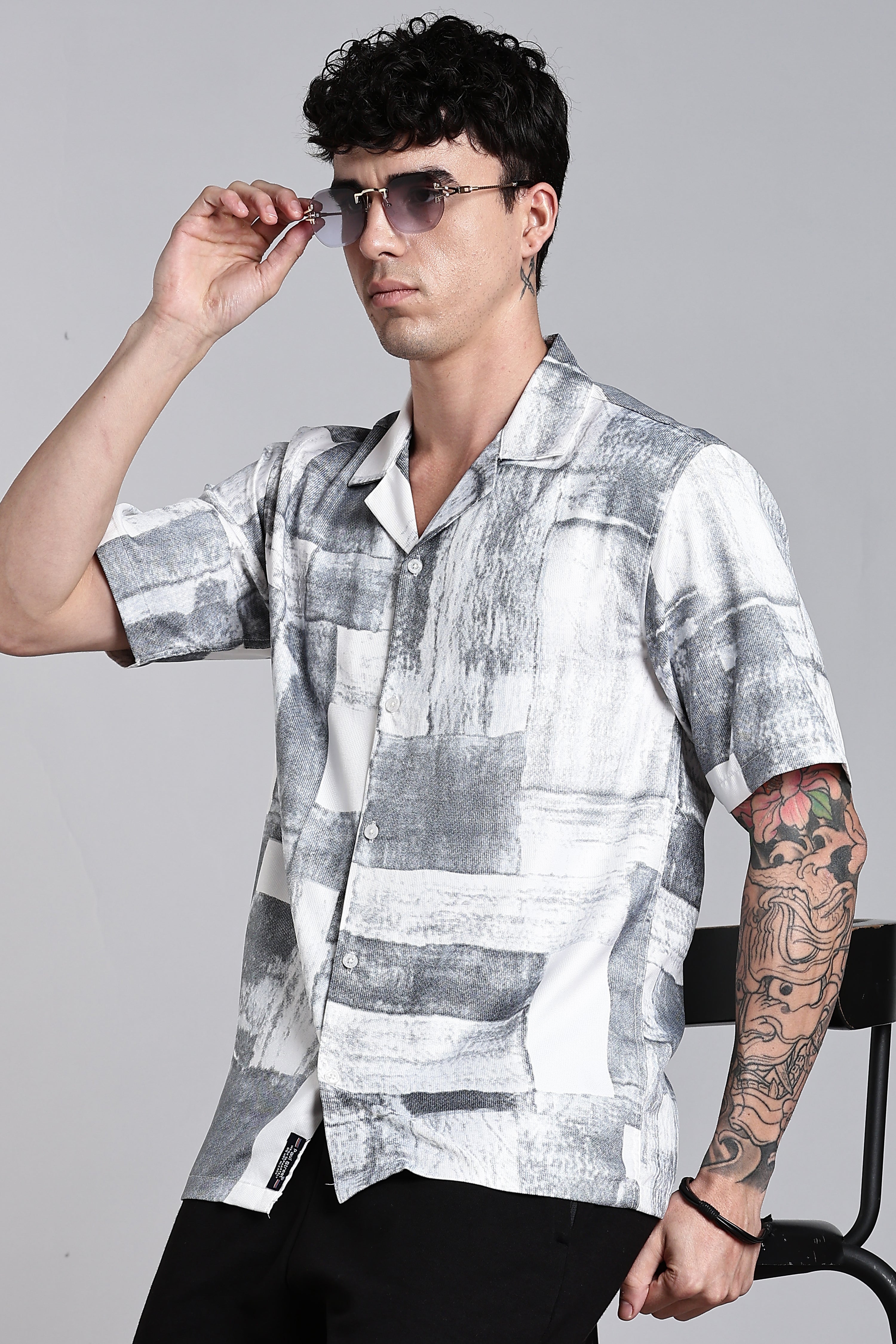 Men Fiero White Abstract Shirt