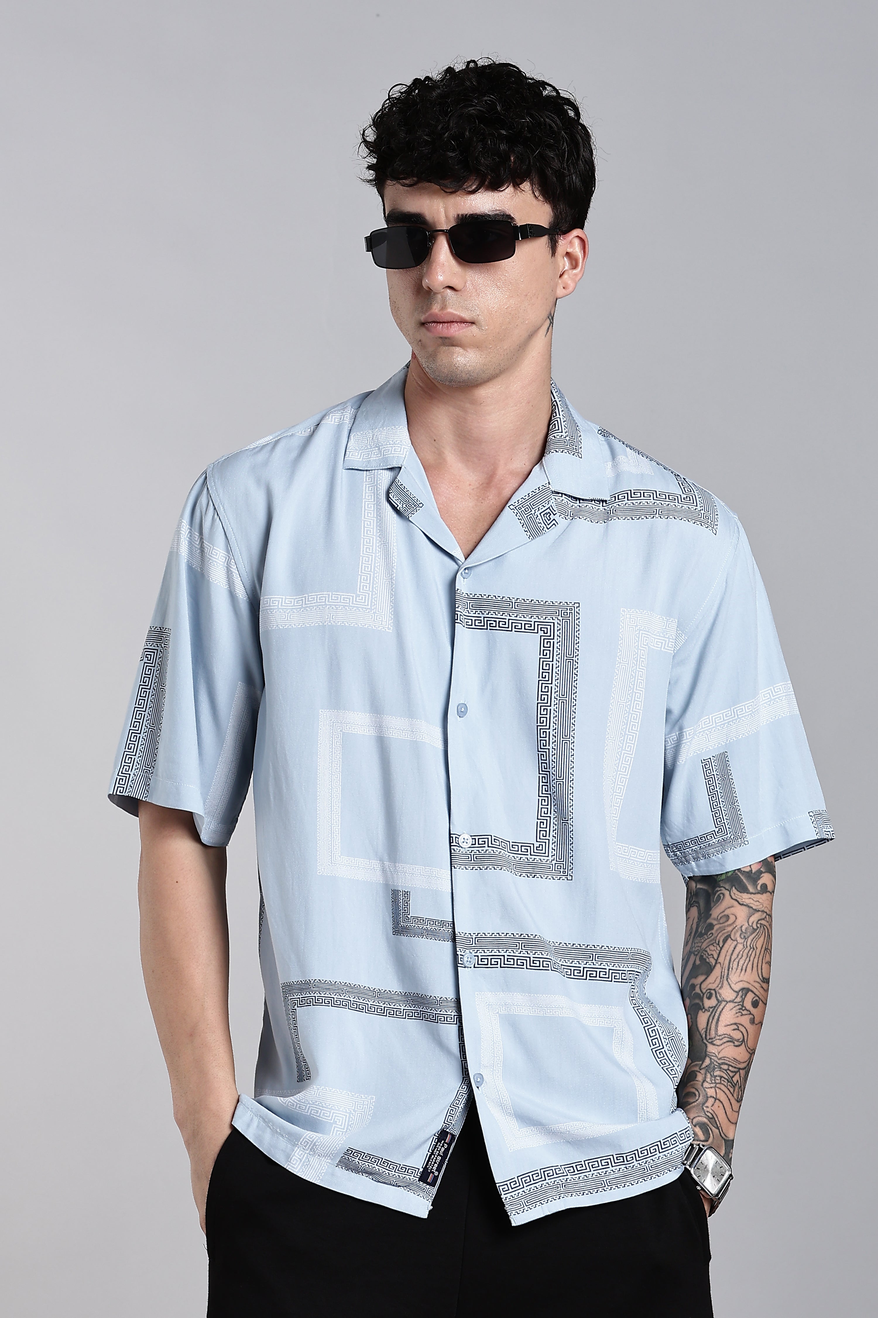 Men Glide Blue Printed Shirt