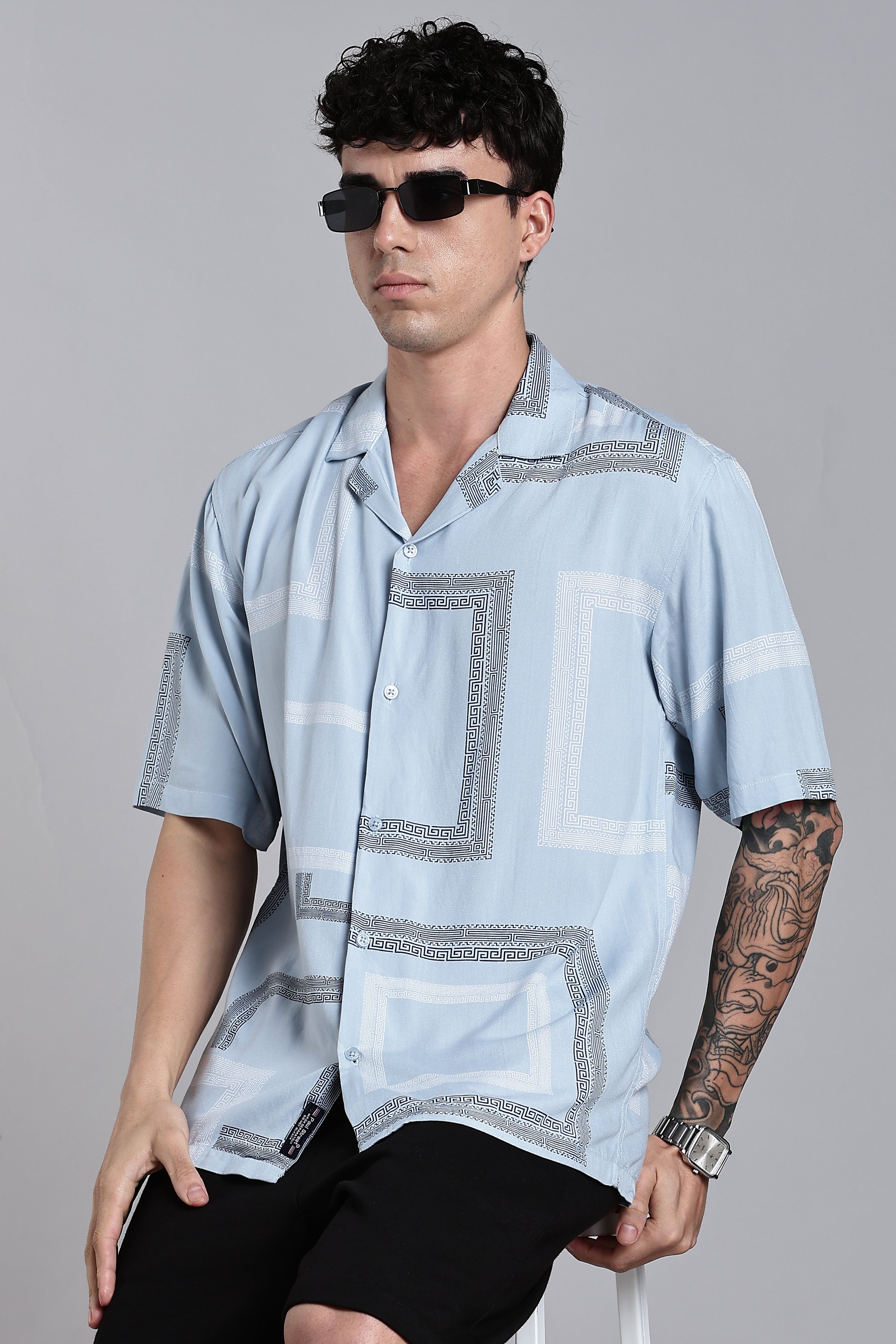 Men Glide Blue Printed Shirt