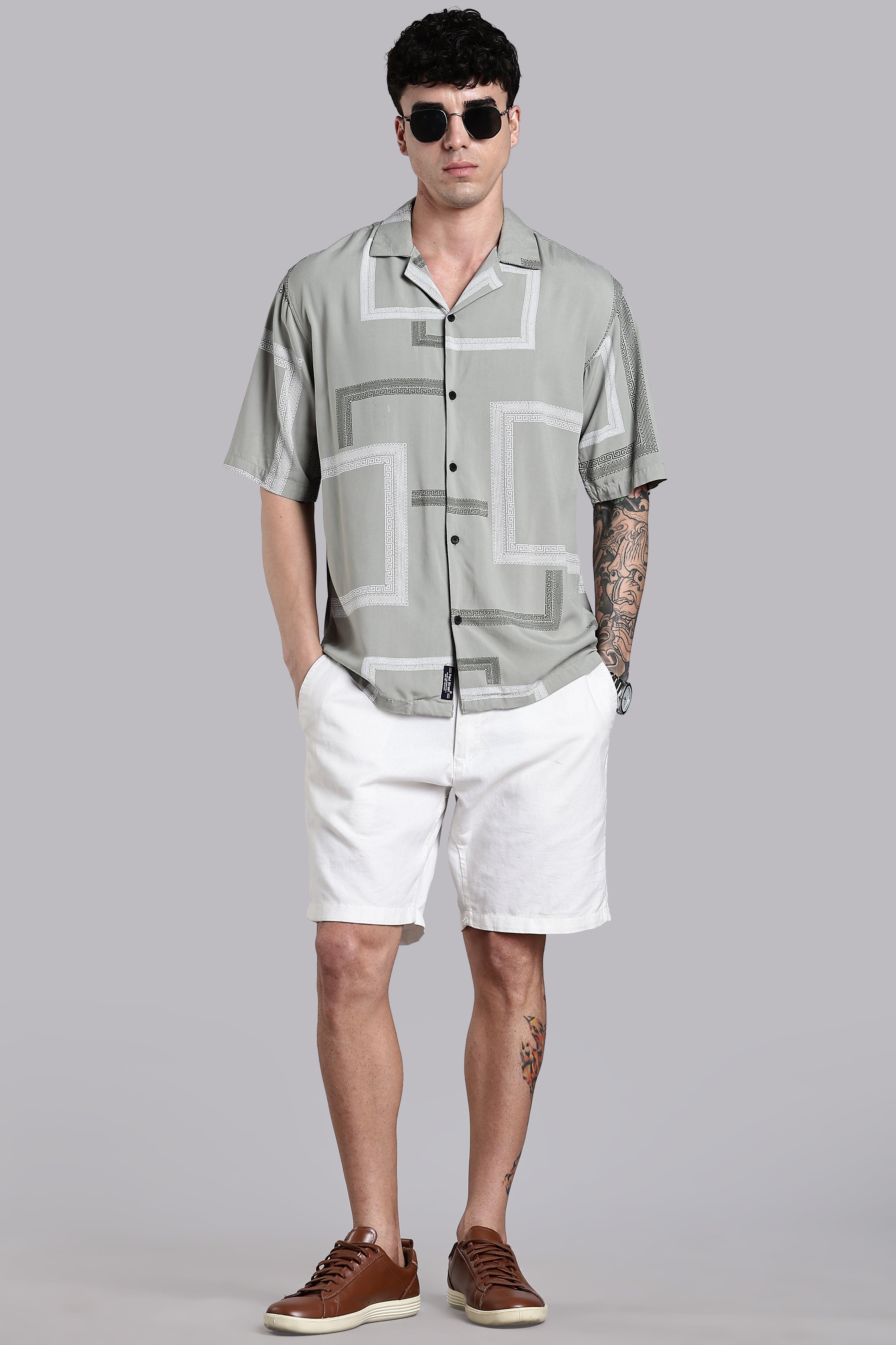 Men Glide Grey Printed Shirt