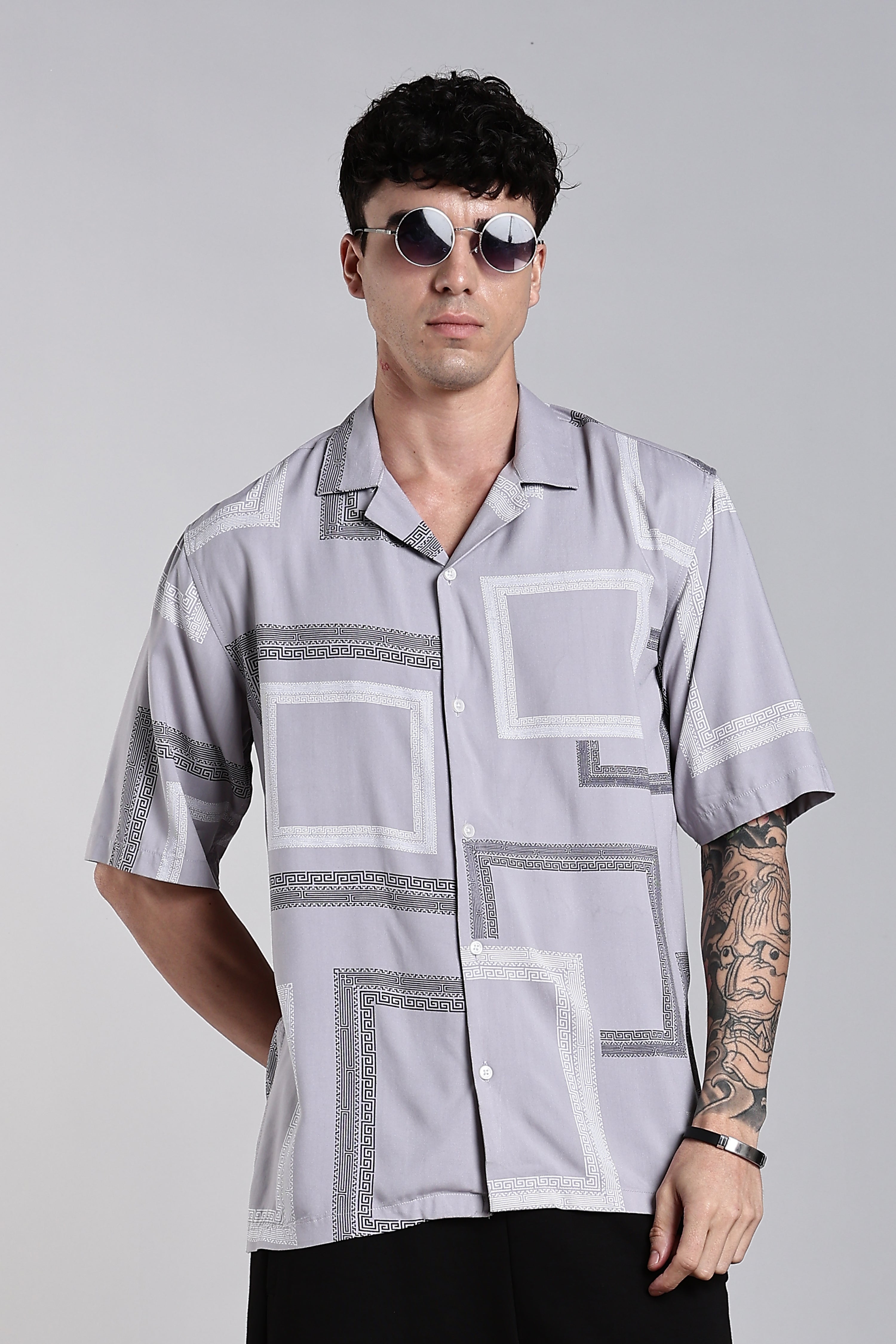 Men Glide Grey Printed Shirt