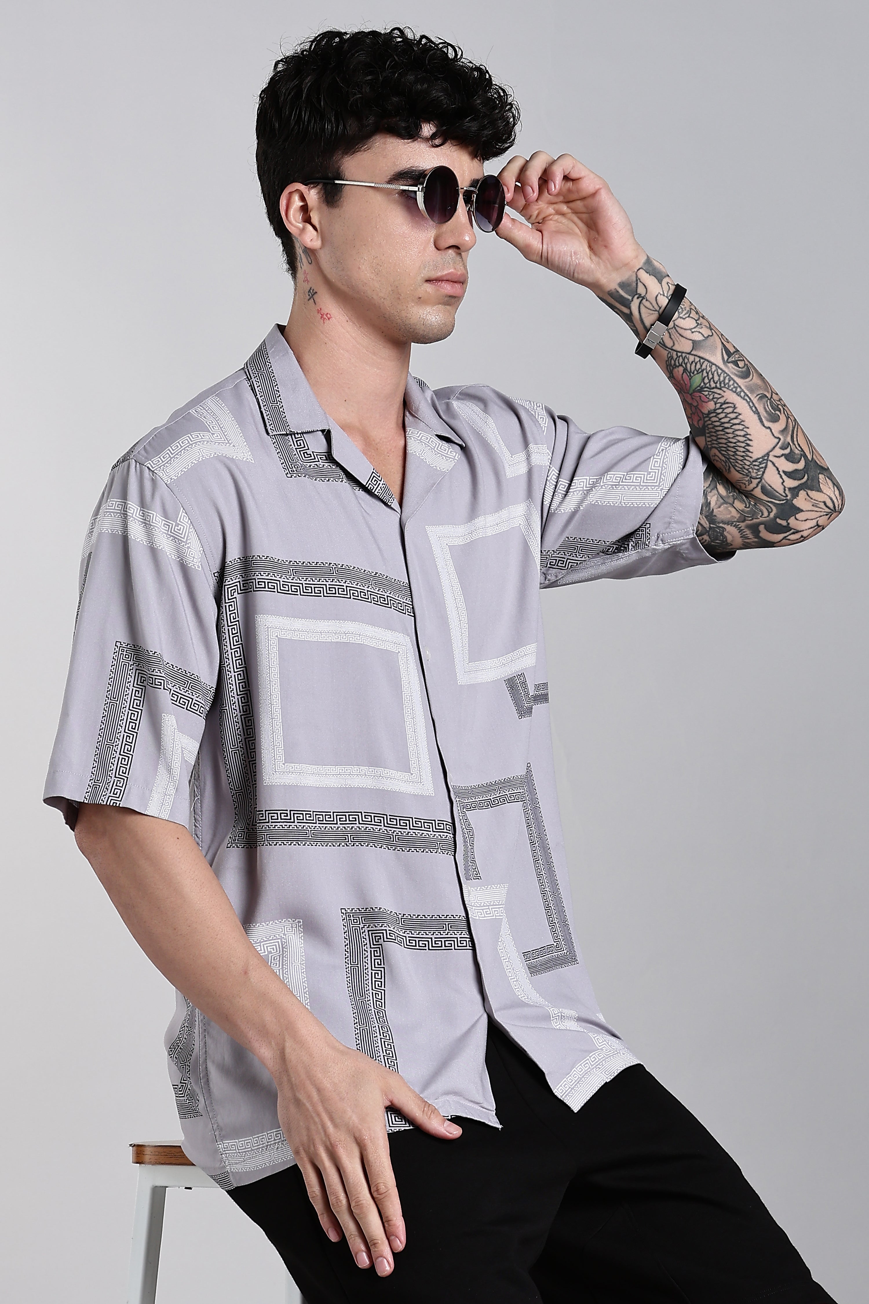 Men Glide Grey Printed Shirt