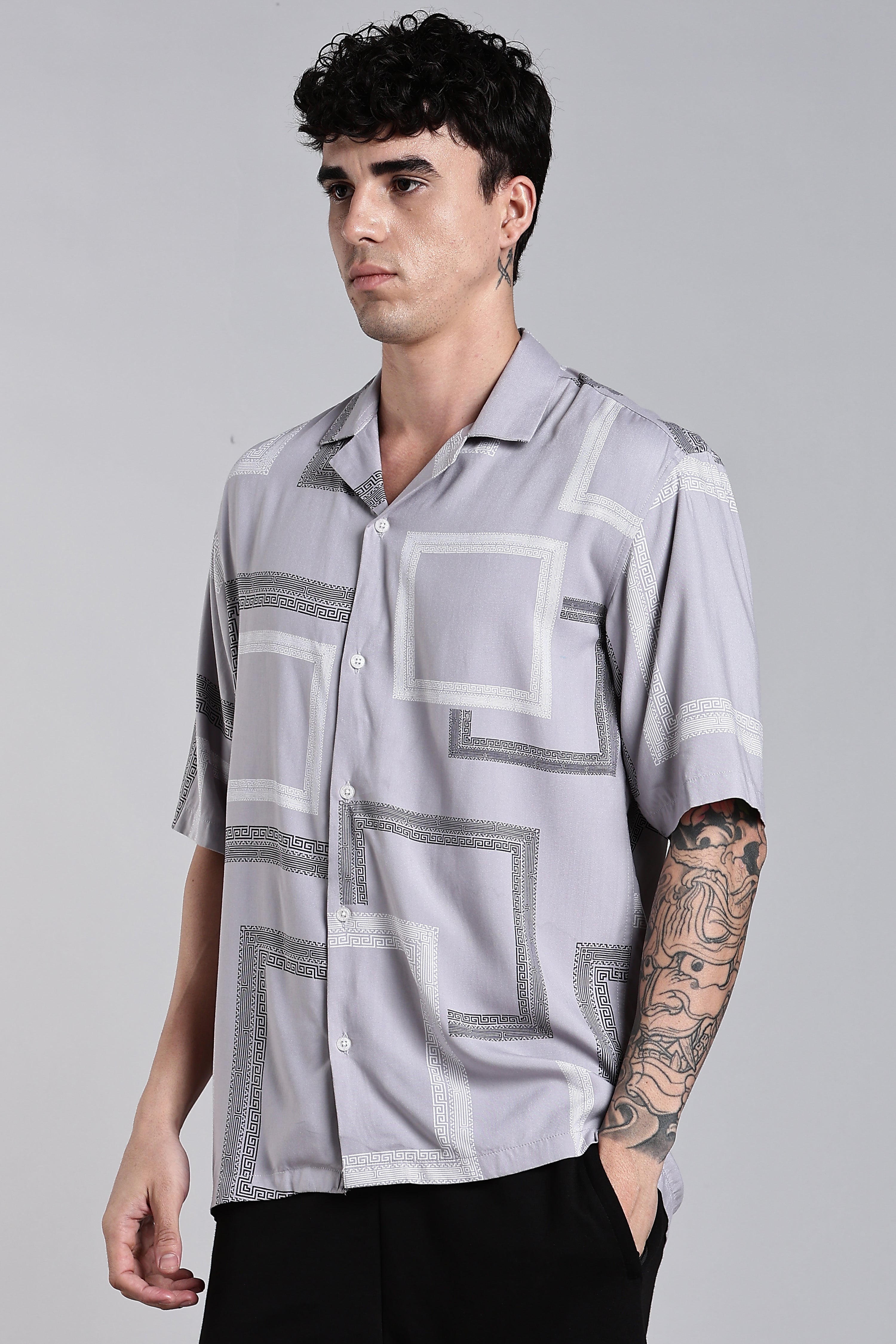 Men Glide Grey Printed Shirt