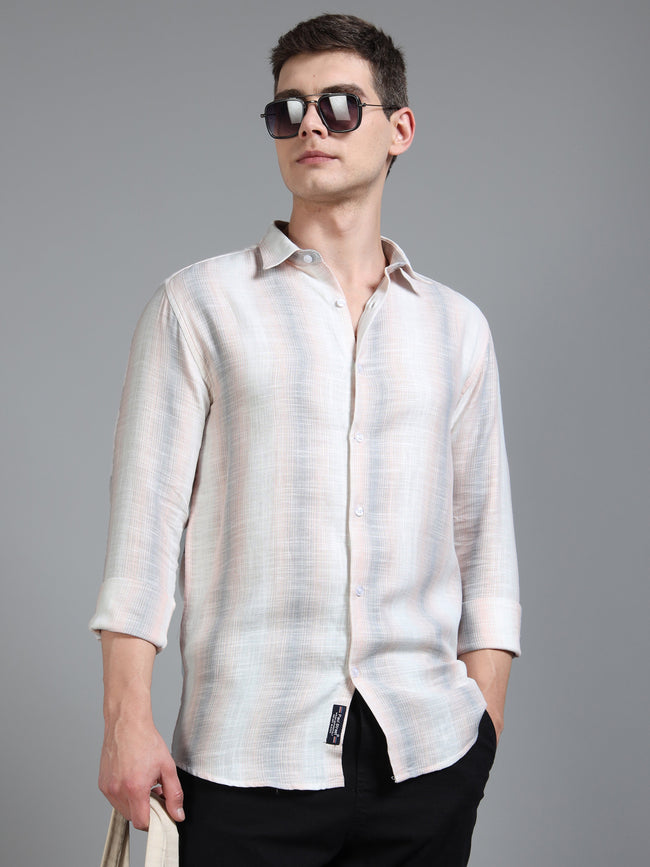 Men Aris Beige Stripes Shirt