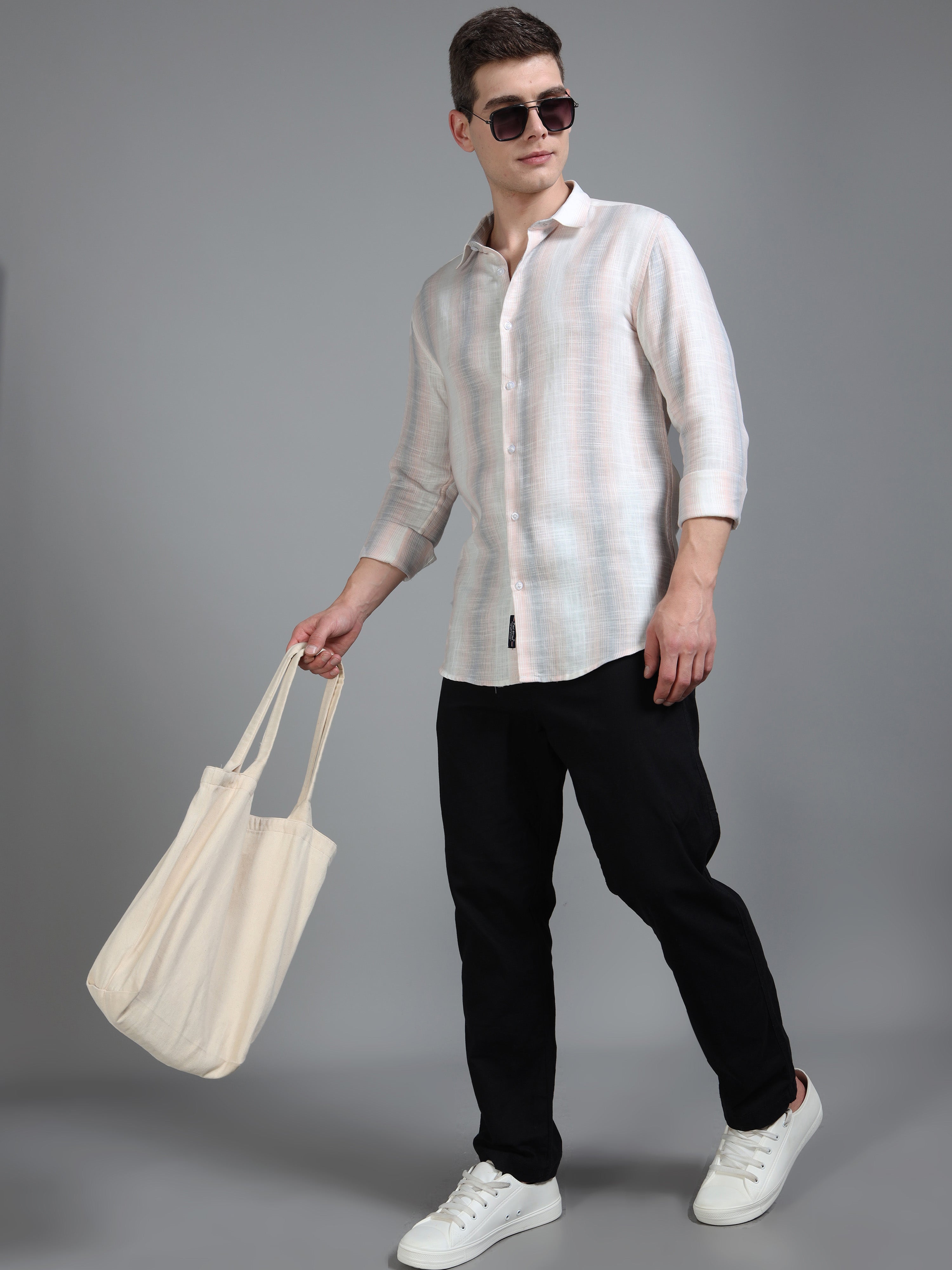 Men Aris Beige Stripes Shirt