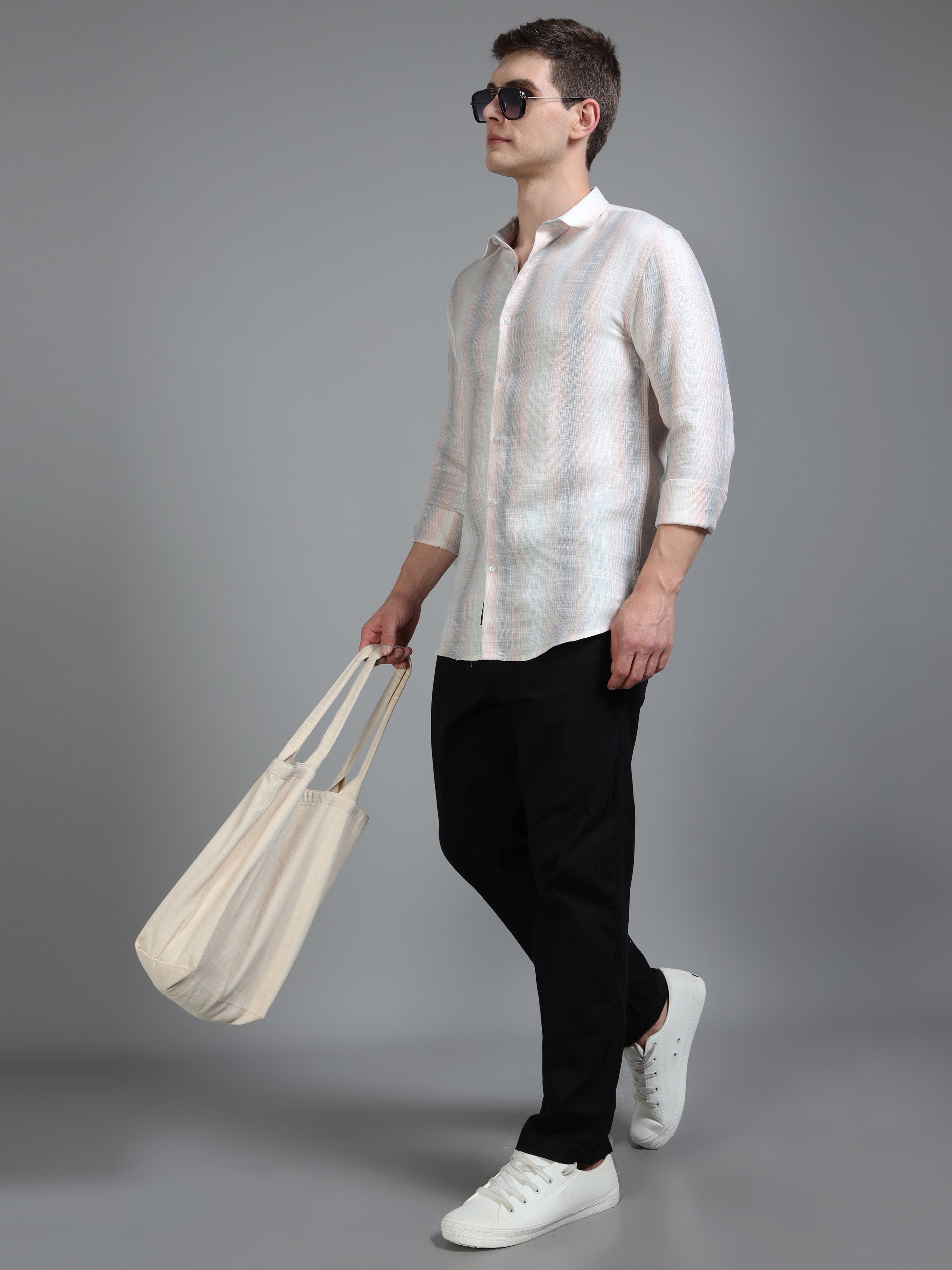 Men Aris Beige Stripes Shirt