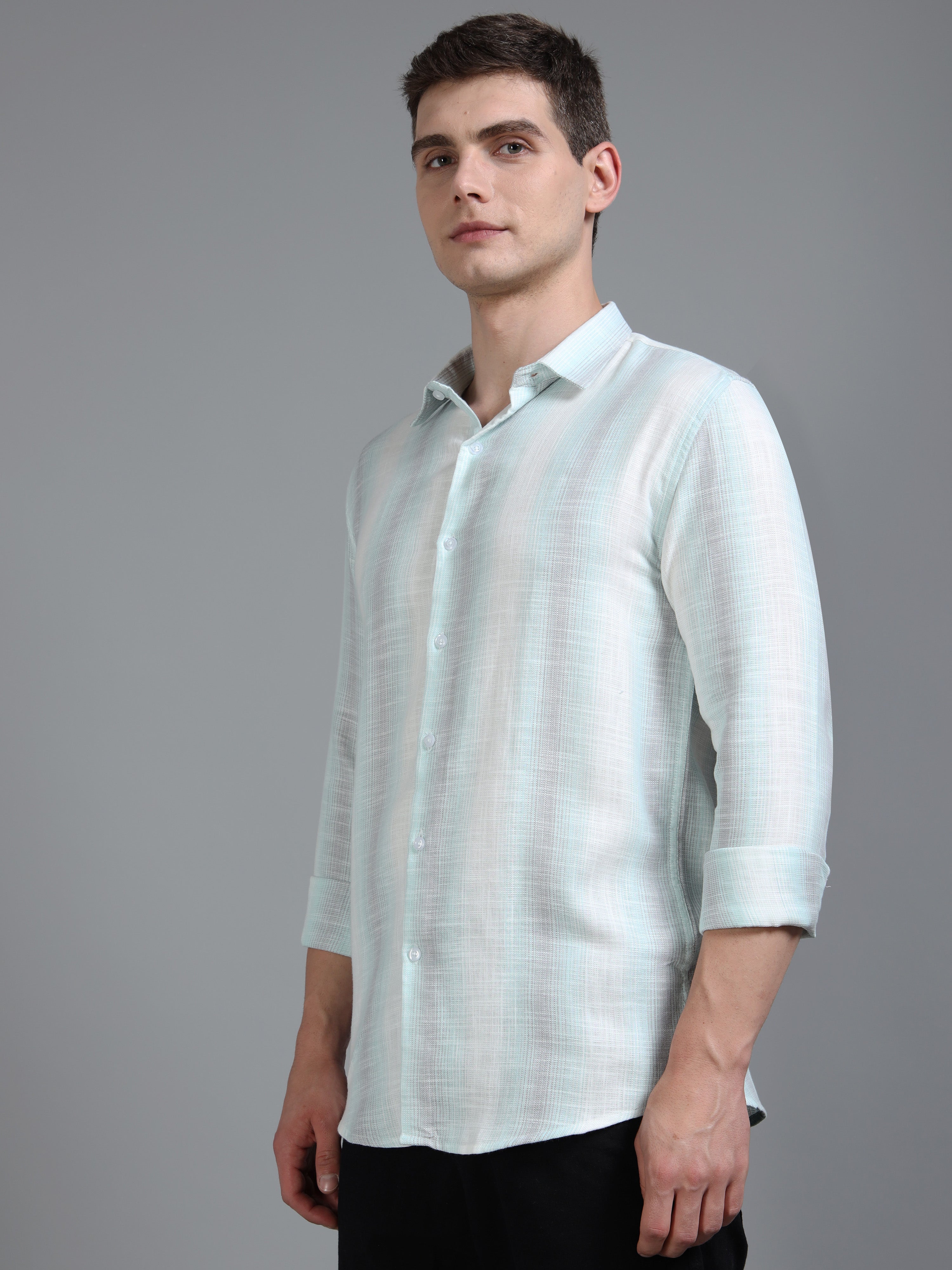 Men Aris Green Stripes Shirt