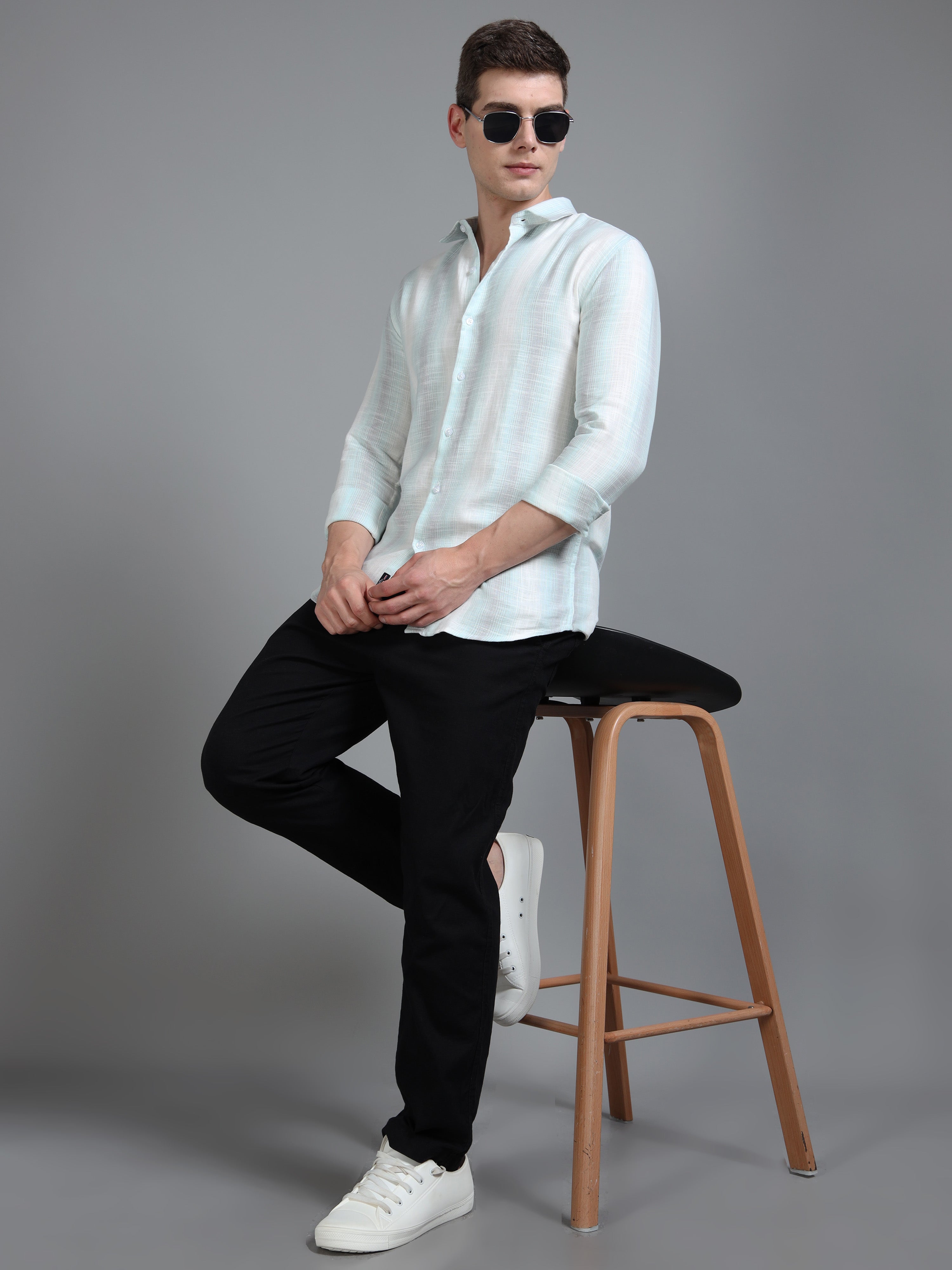 Men Aris Green Stripes Shirt