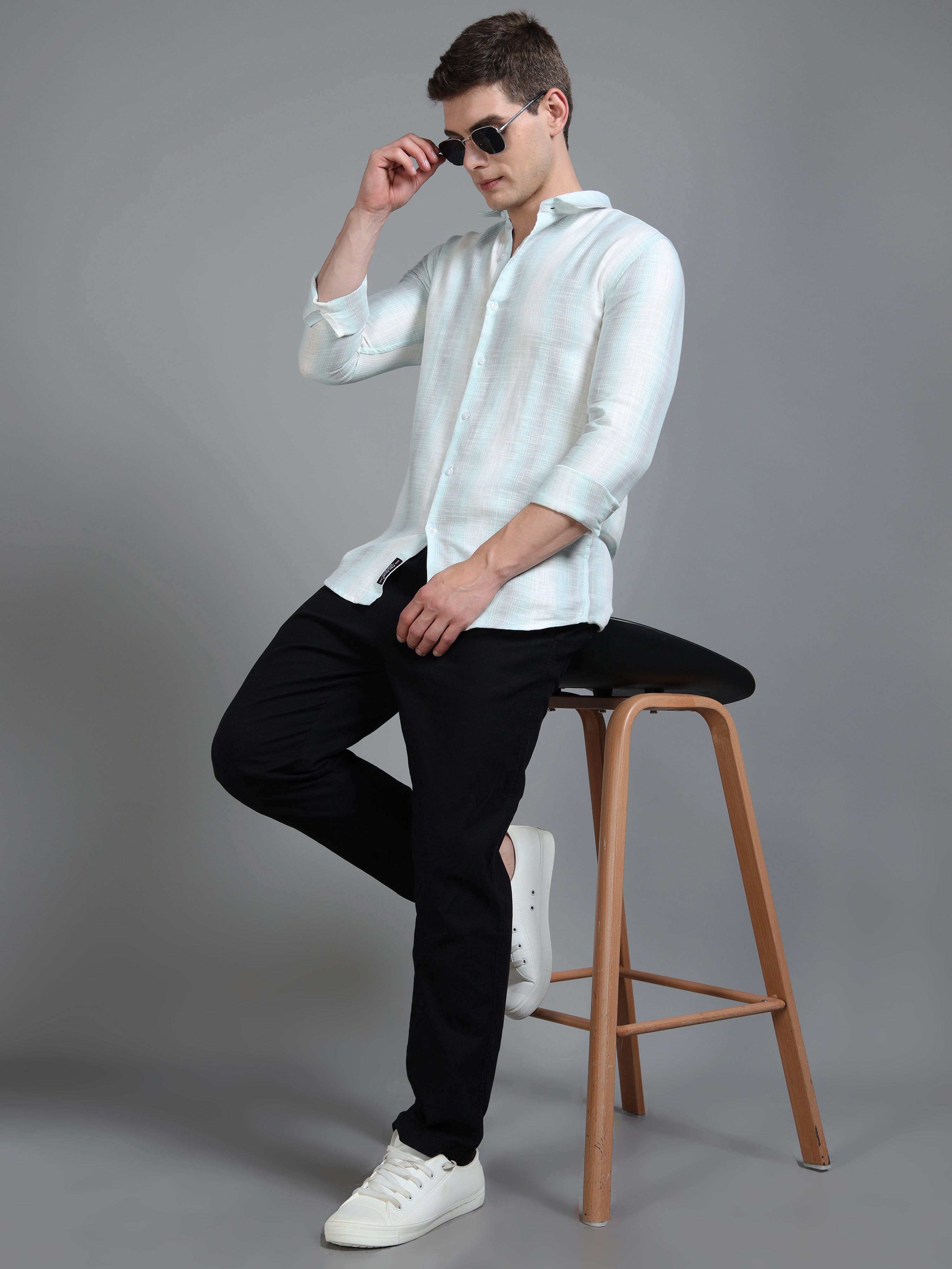 Men Aris Green Stripes Shirt