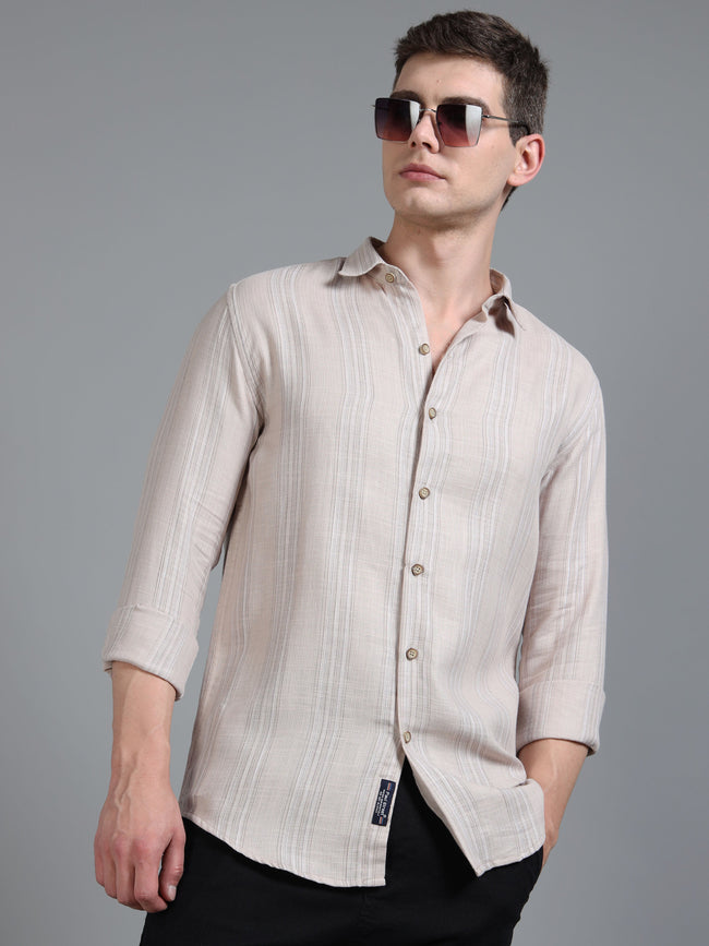 Men Zane Beige Stripes Shirt