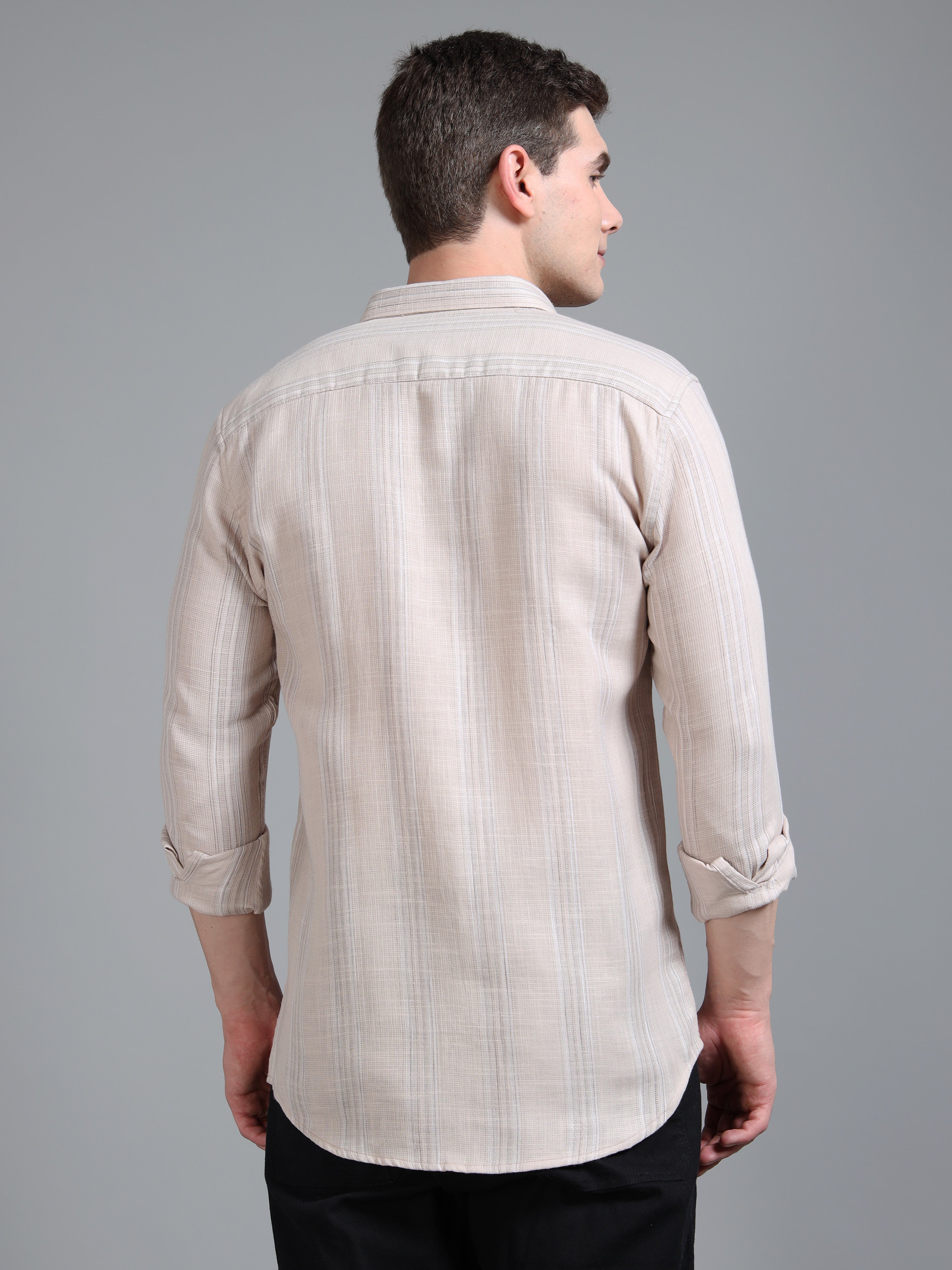 Men Zane Beige Stripes Shirt